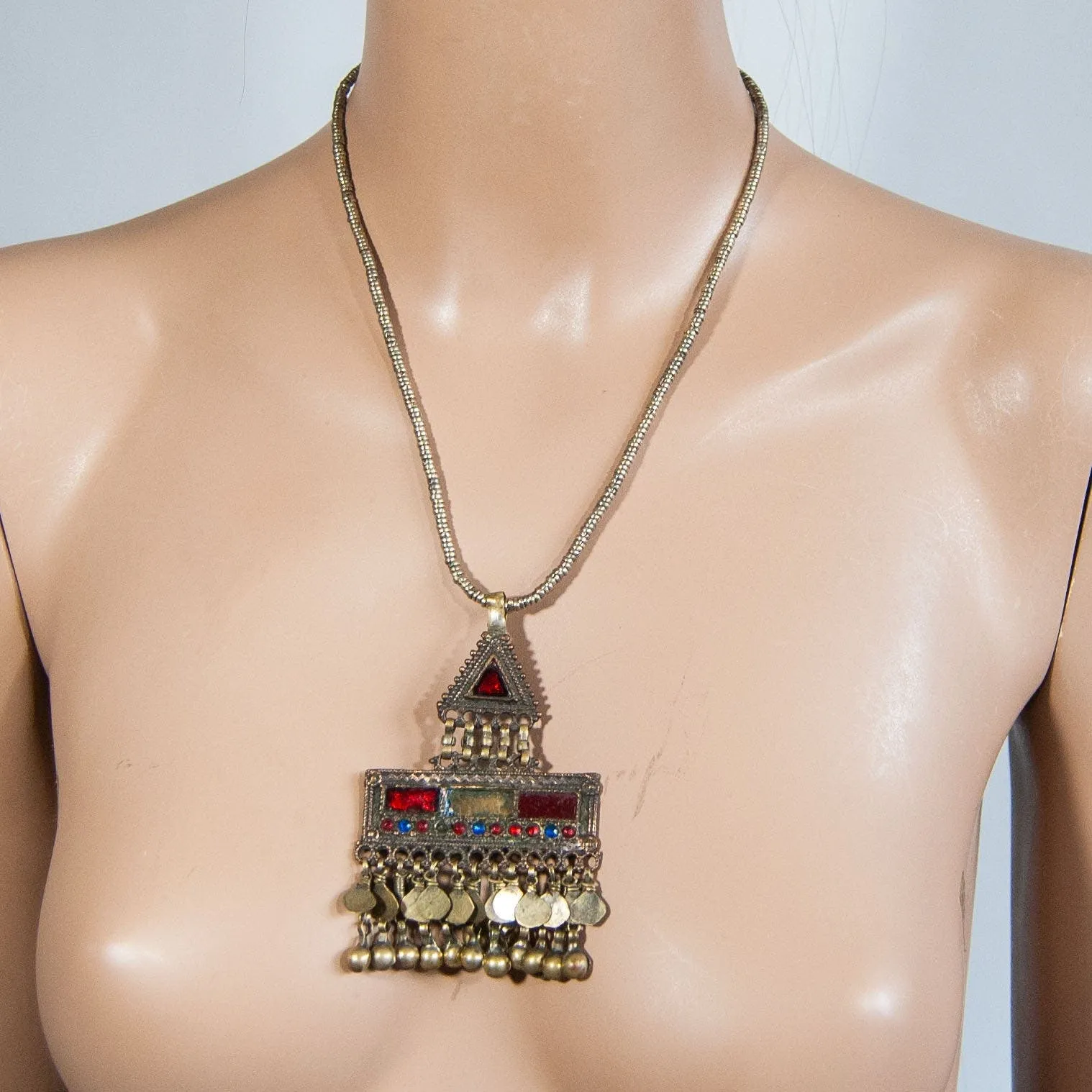 00's Geometric and Beaded Fringe Necklace