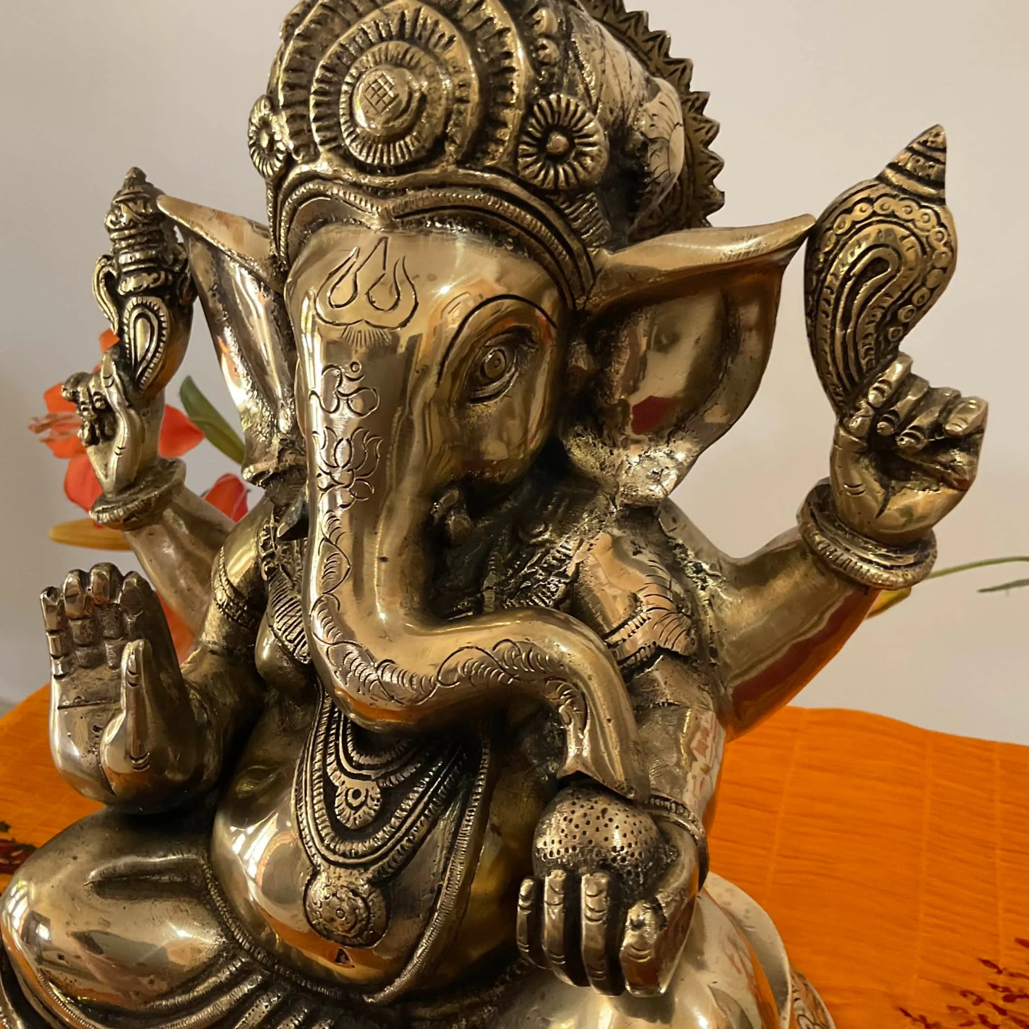 14 Inch Lord Ganesh Brass Idol - Ganpati Decorative Statue for Home Decor