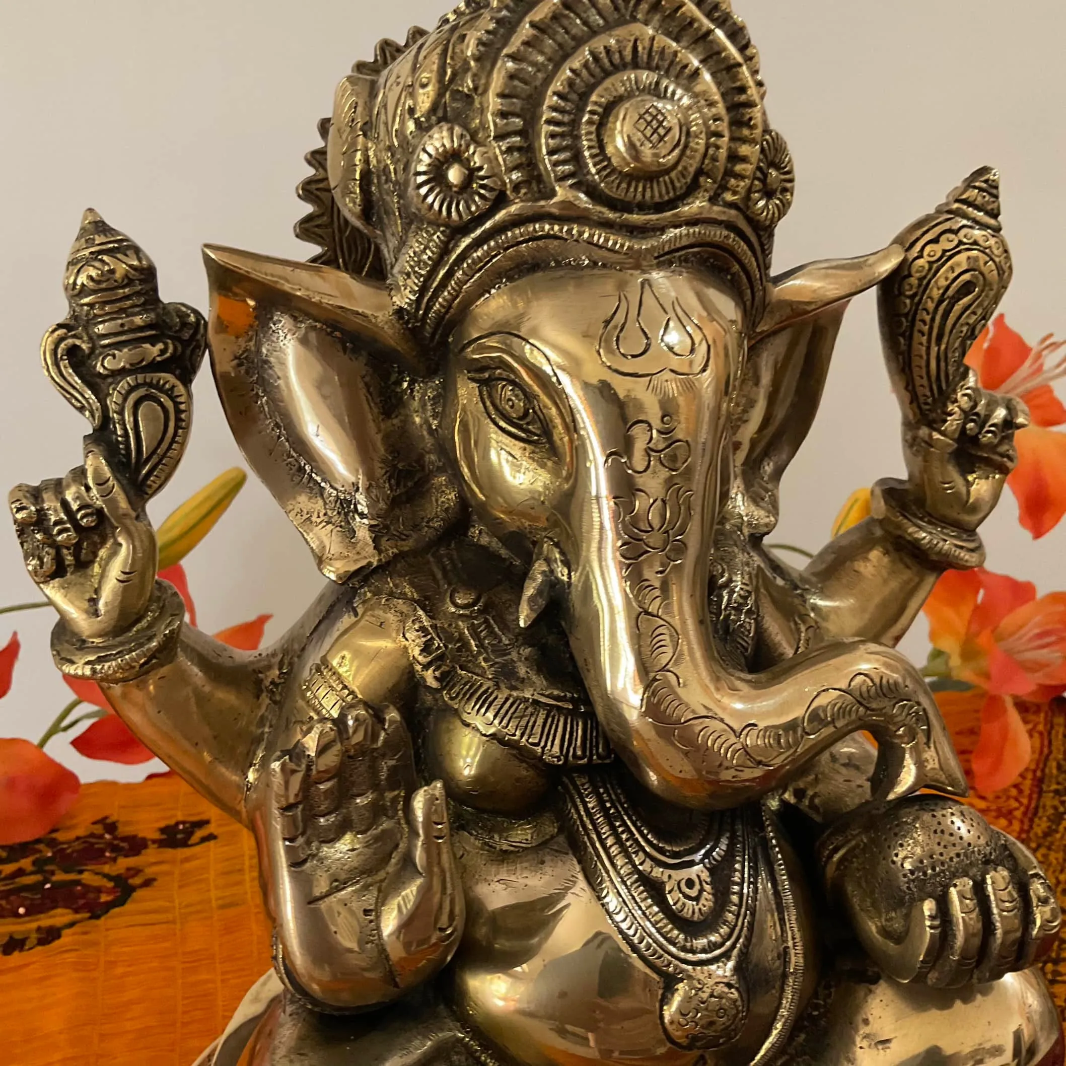 14 Inch Lord Ganesh Brass Idol - Ganpati Decorative Statue for Home Decor