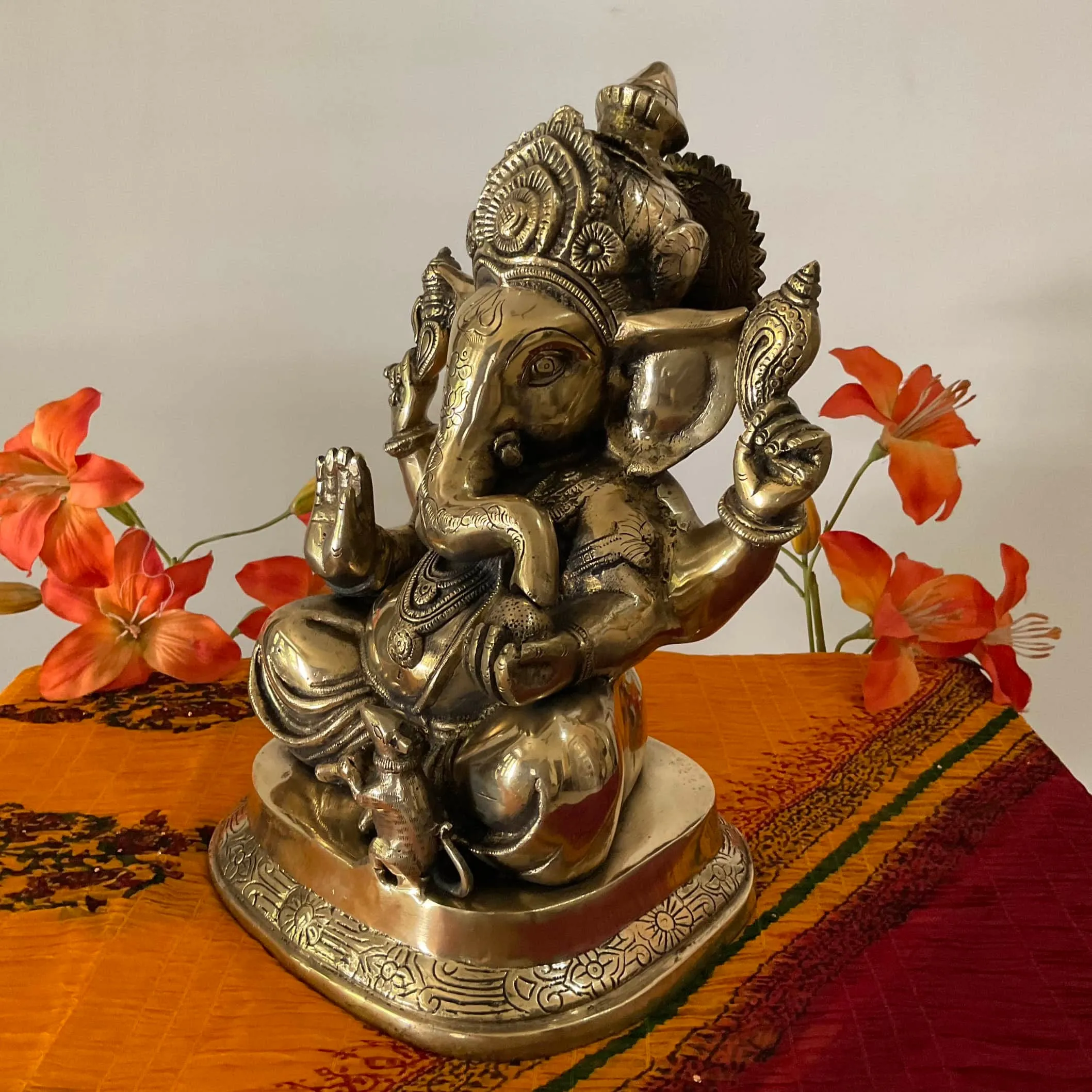 14 Inch Lord Ganesh Brass Idol - Ganpati Decorative Statue for Home Decor