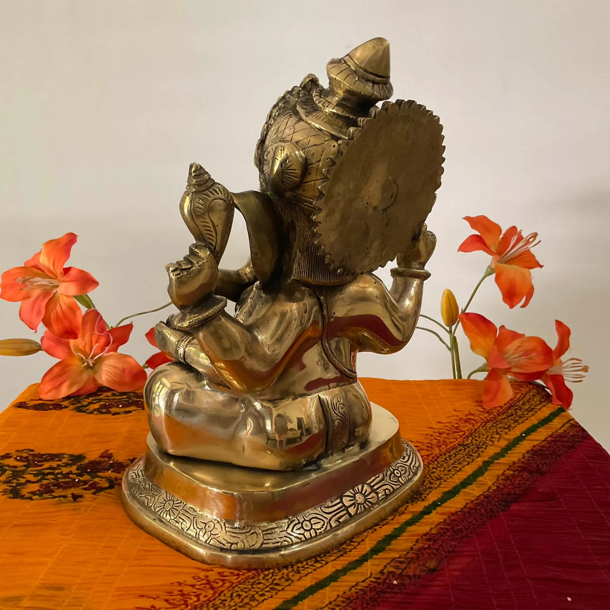 14 Inch Lord Ganesh Brass Idol - Ganpati Decorative Statue for Home Decor