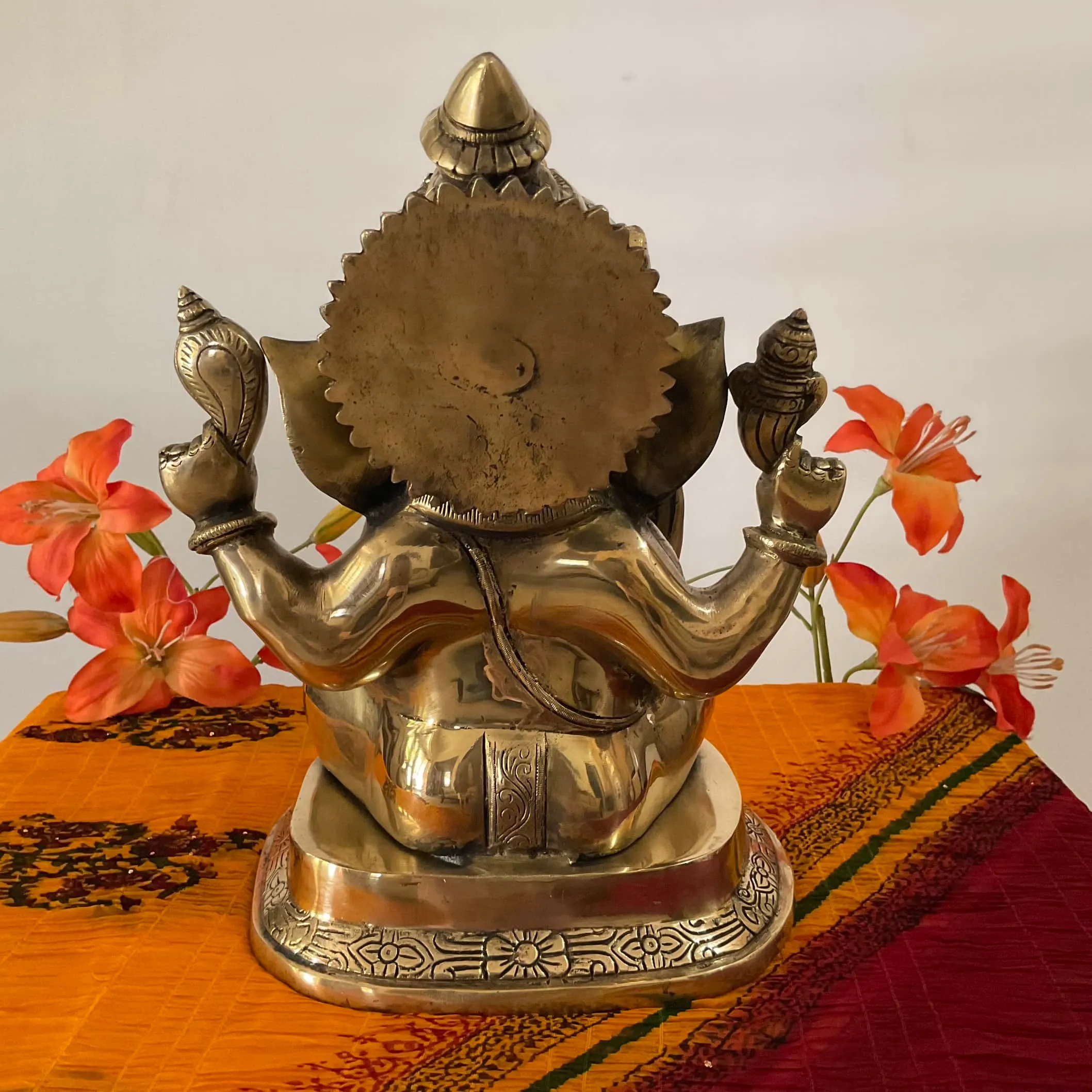 14 Inch Lord Ganesh Brass Idol - Ganpati Decorative Statue for Home Decor