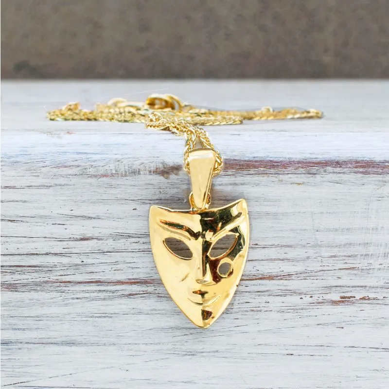 14K Yellow Gold Mask Pendant