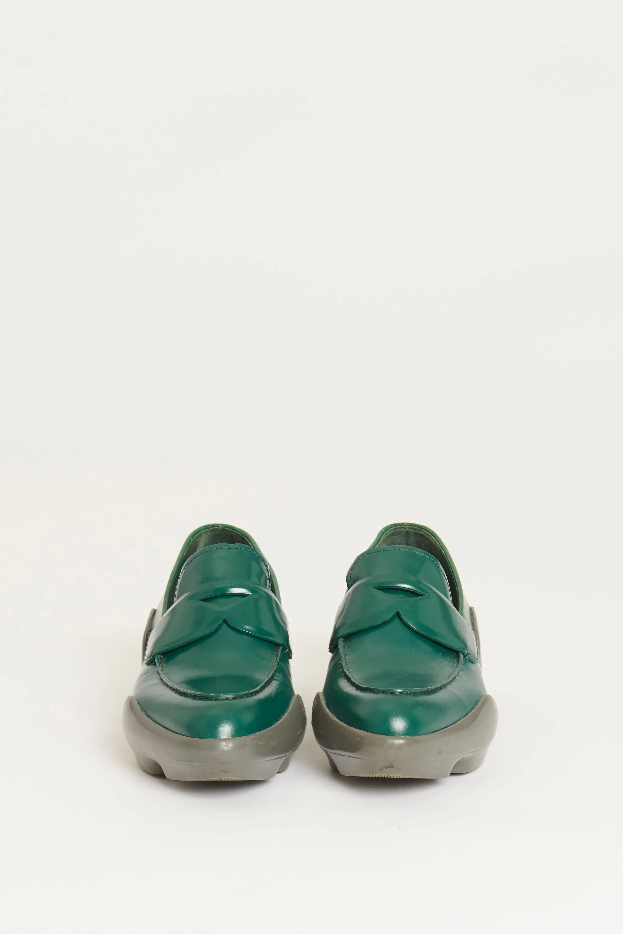 2015 Green Leather Lug Sole Preowned Loafers