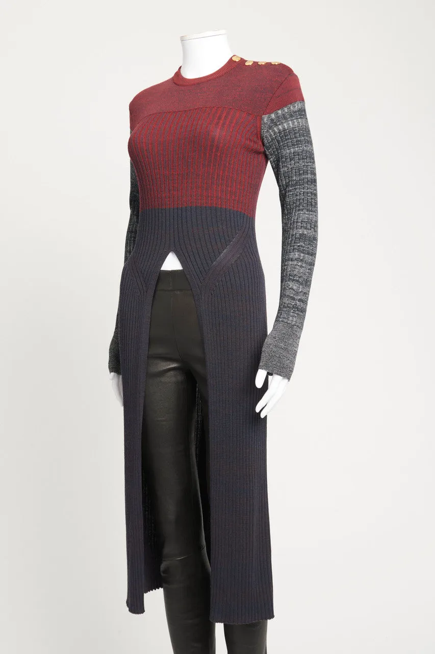 2019 Red and Grey Ribbed Split Hem Preowned Top