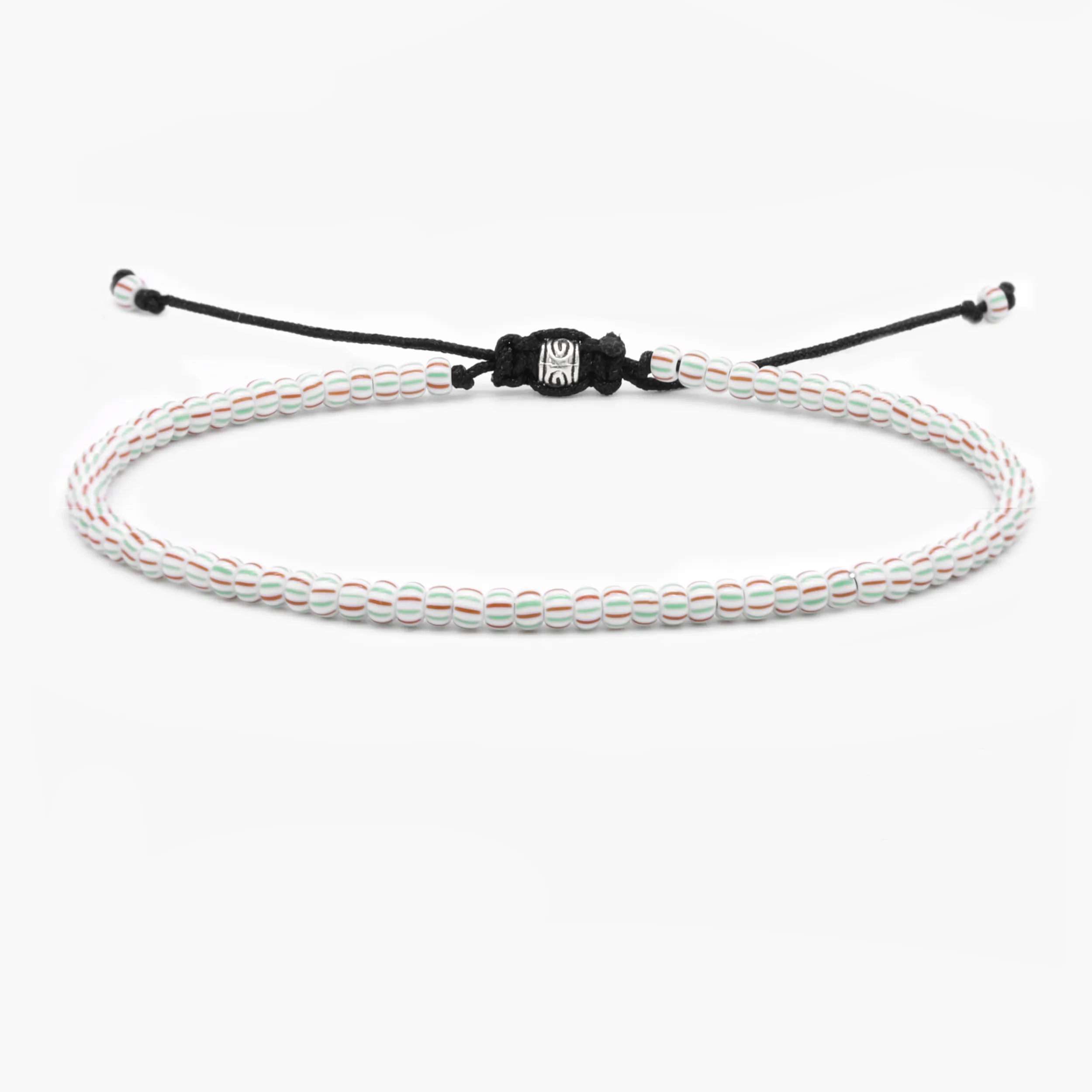 2mm Glass Beads Adjustable Bracelet (Red/Green)