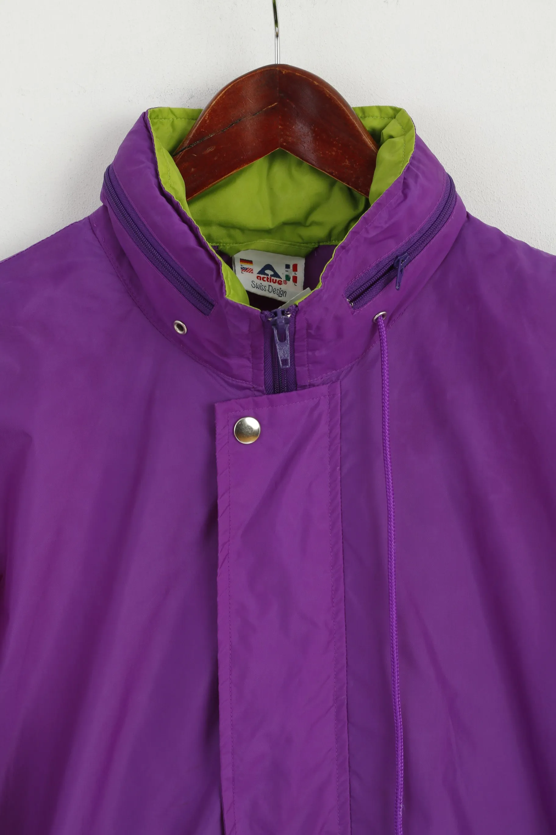 Active Men L Rain Jacket Purple Pullover Nylon Waterproof Retro Hidden Hood Top