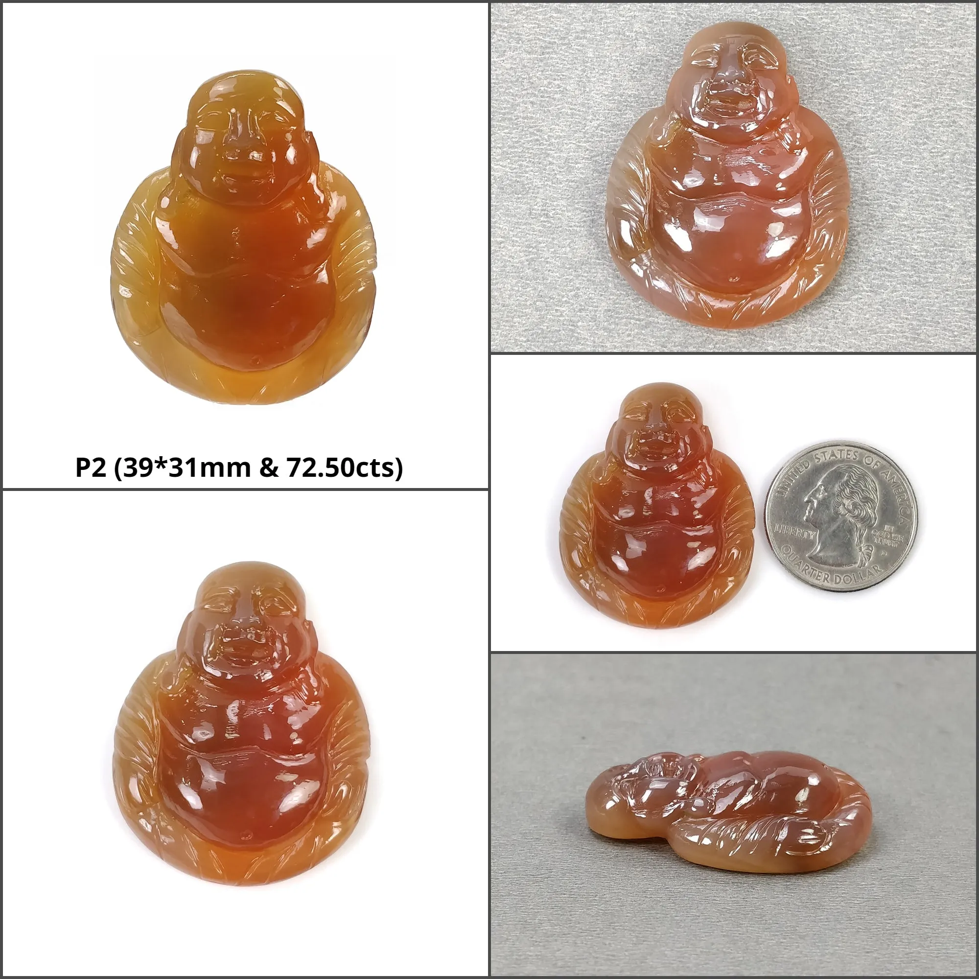 Agate Gemstone Carving : Natural Untreated Unheated Orange Agate Hand Carved LAUGHING BUDDHA