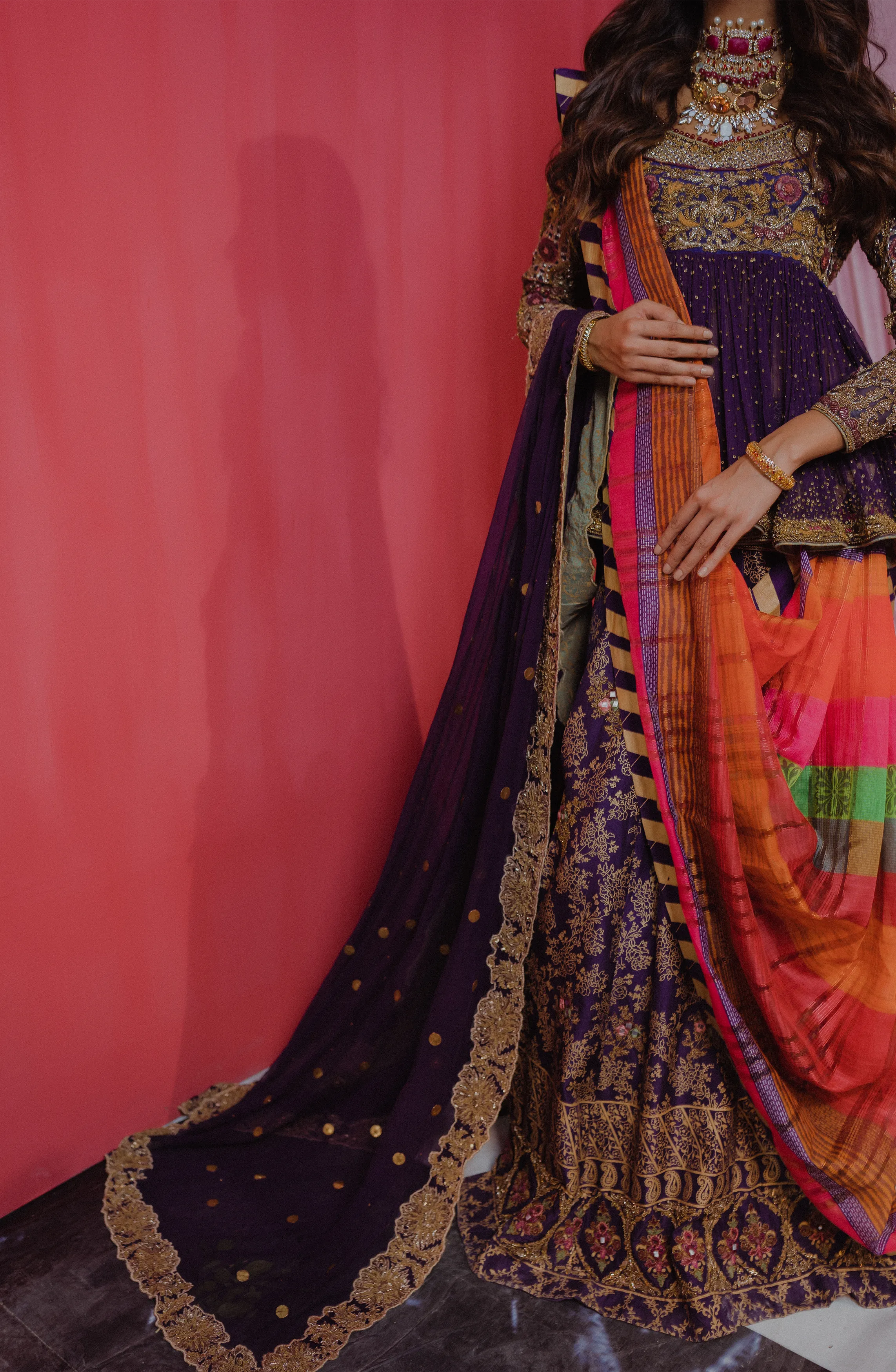 Amethyst Jazz - A Multilayered Lehenga Saree with Peplum Top & Palazzo Pants