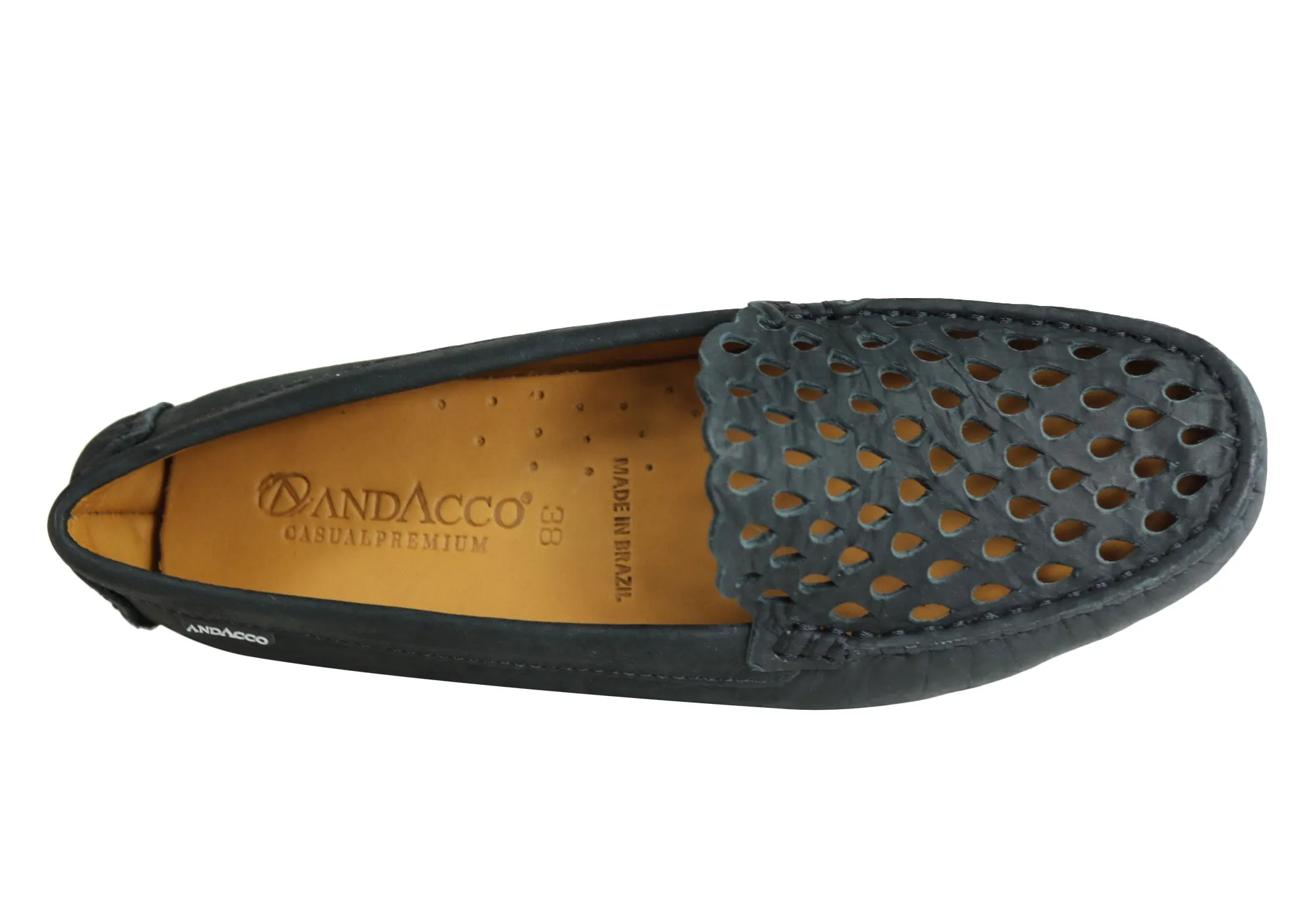 Andacco Lanelle Womens Comfortable Flat Leather Loafers Made In Brazil