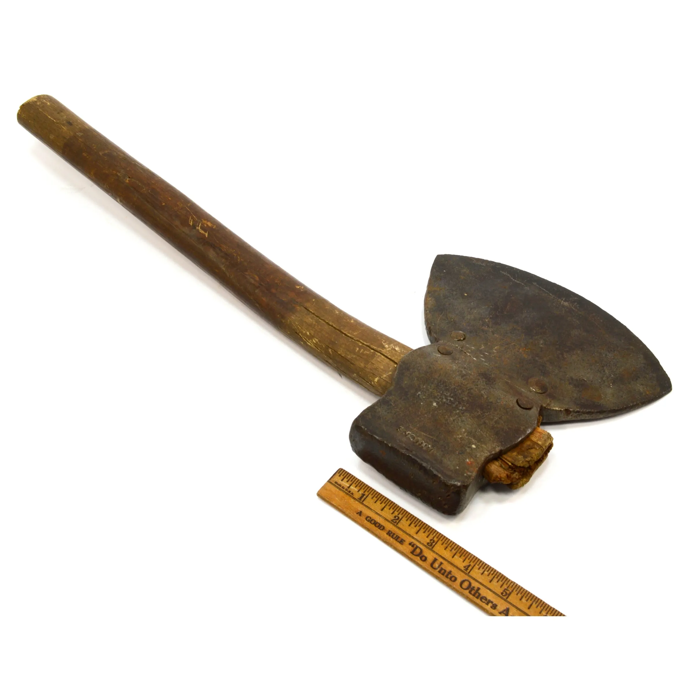 Antique HEWING BROAD AXE by "J. HICKS" Yankee/NY Pattern UNIQUE REPAIR JOB Rare!