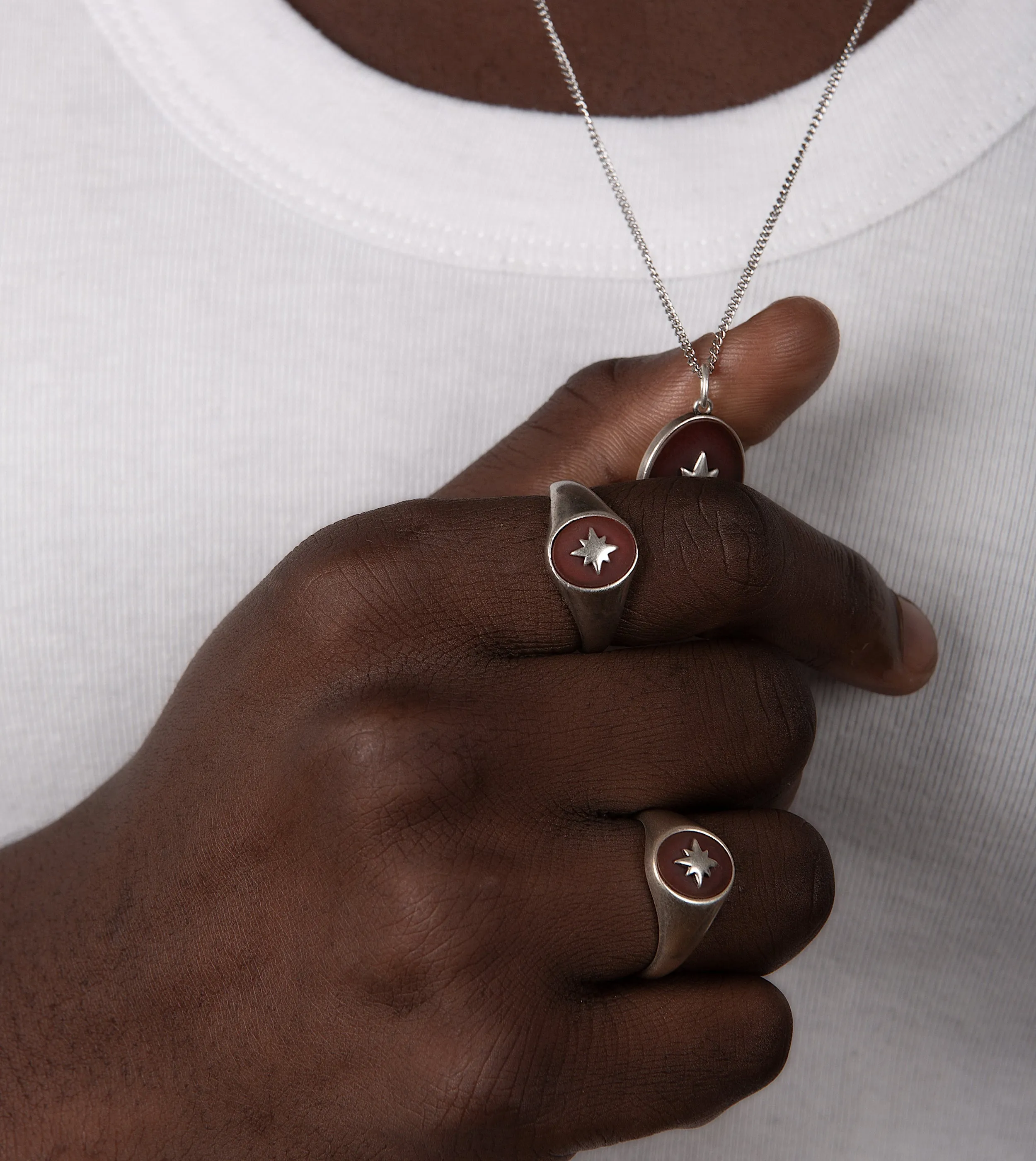 Antique Silver "Rio" Necklace With Red Carnelian Stone