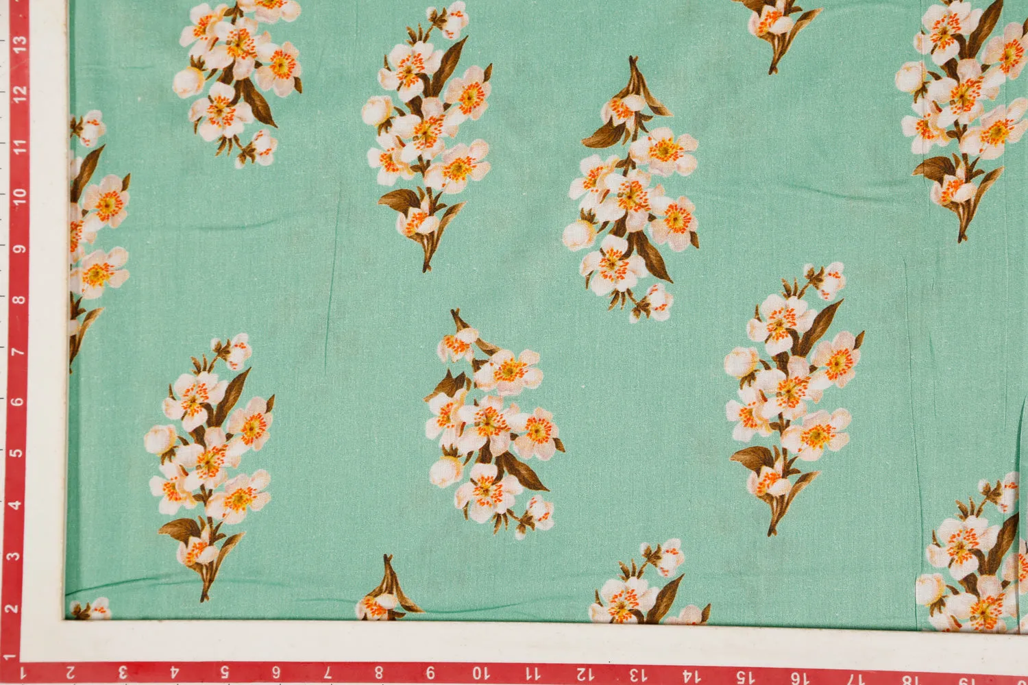 Aqua Green Printed Cotton Cambric Fabric