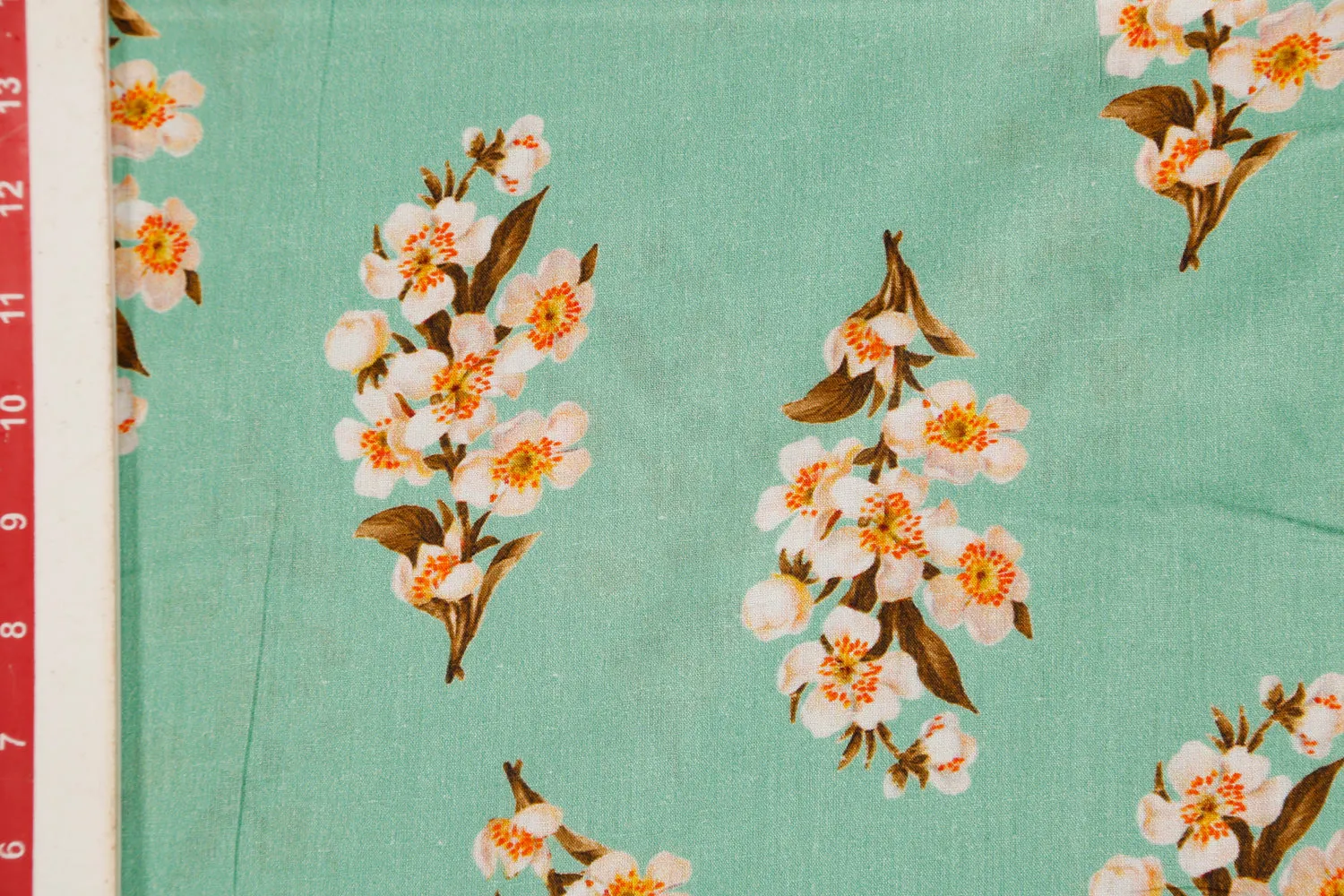 Aqua Green Printed Cotton Cambric Fabric