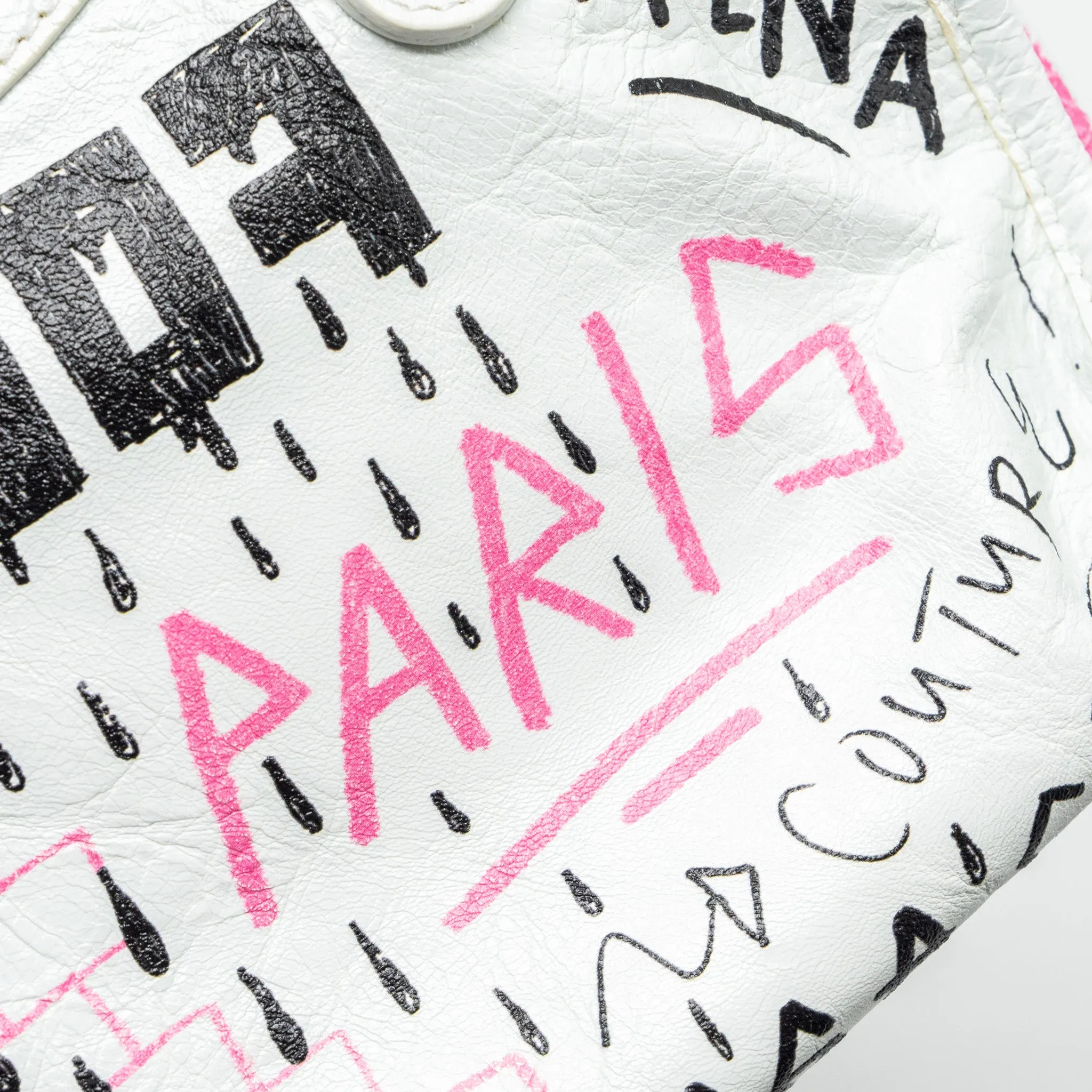 Balenciaga City Graffiti Classic Studs bag leather white / pink/ black with black hardware