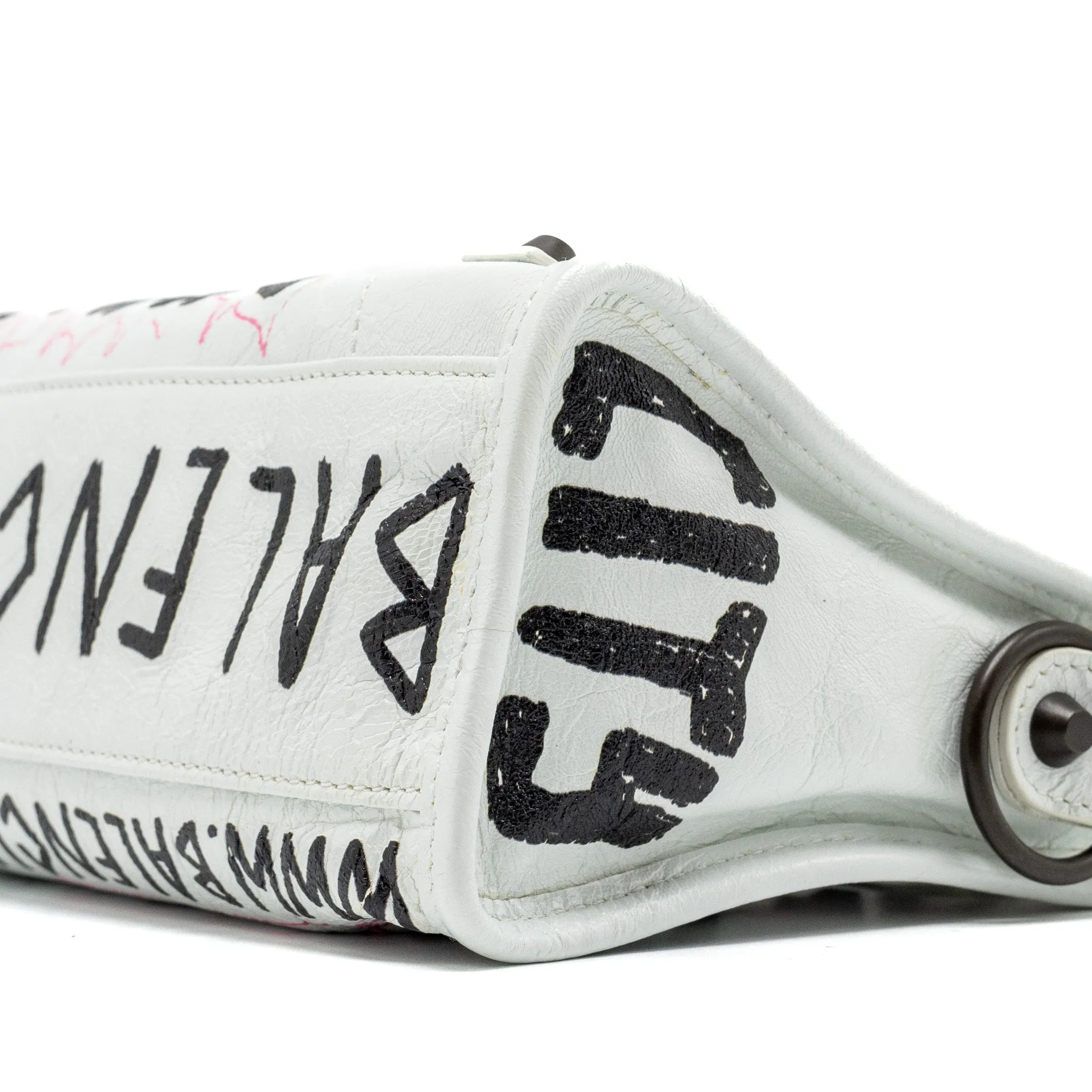 Balenciaga City Graffiti Classic Studs bag leather white / pink/ black with black hardware