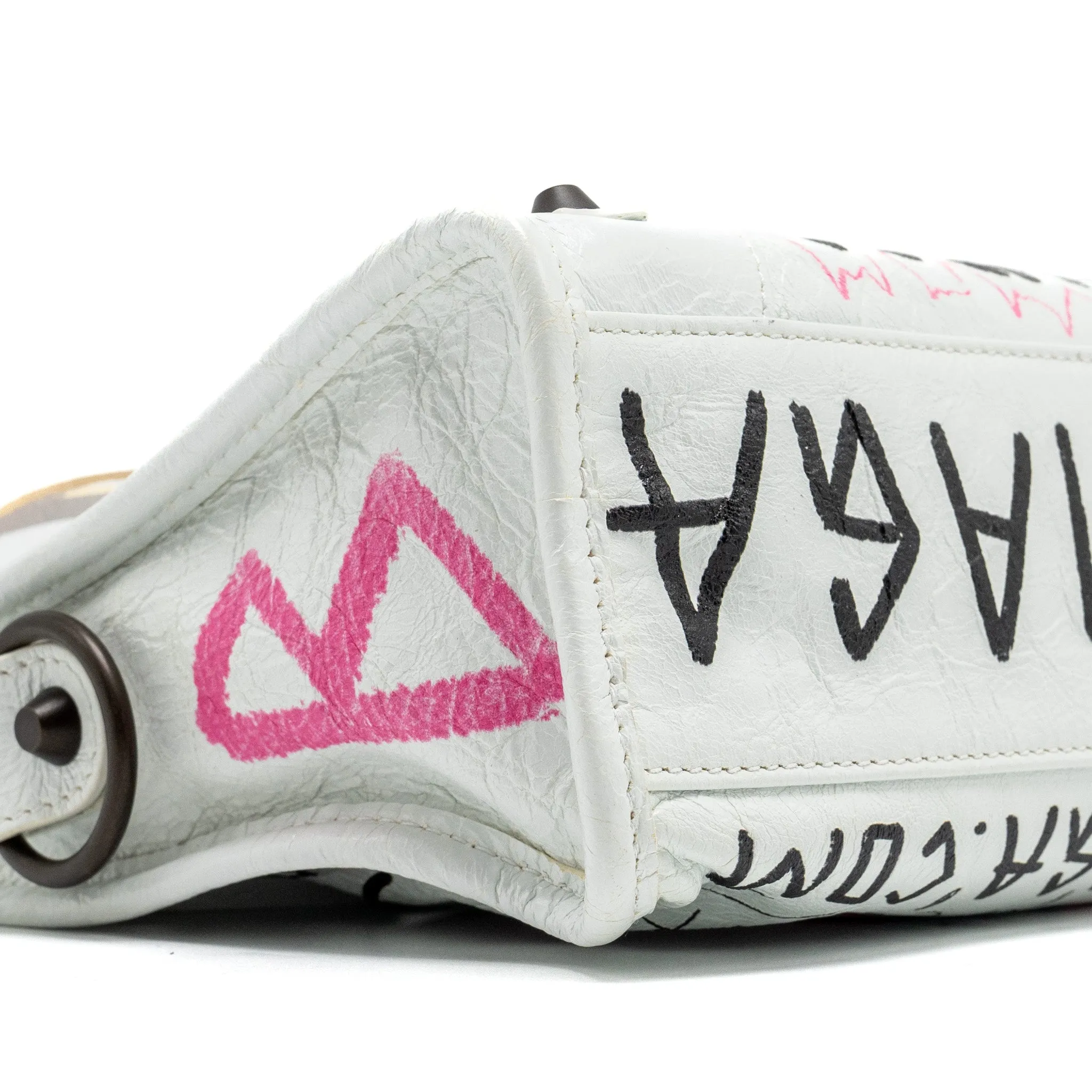 Balenciaga City Graffiti Classic Studs bag leather white / pink/ black with black hardware