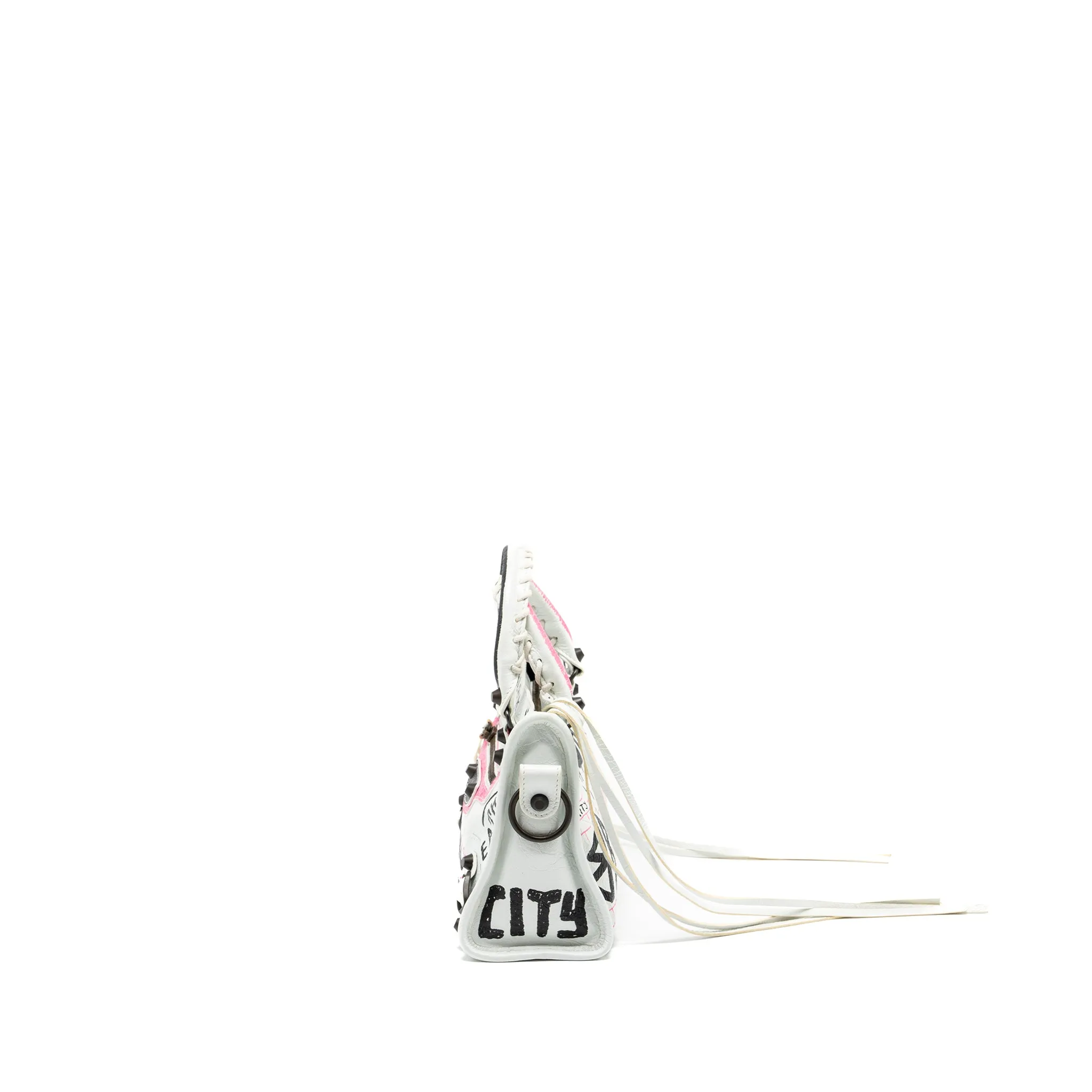 Balenciaga City Graffiti Classic Studs bag leather white / pink/ black with black hardware