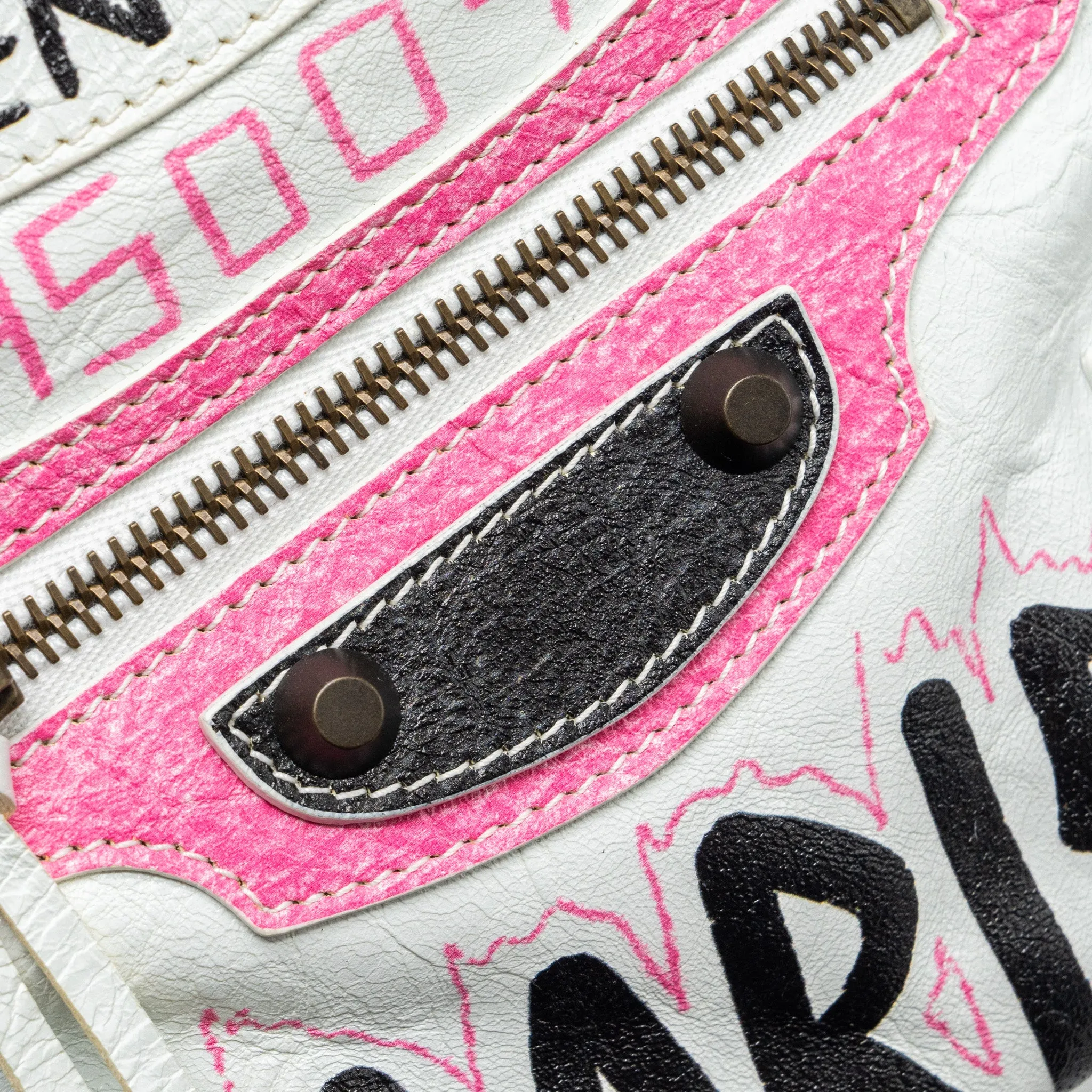Balenciaga City Graffiti Classic Studs bag leather white / pink/ black with black hardware