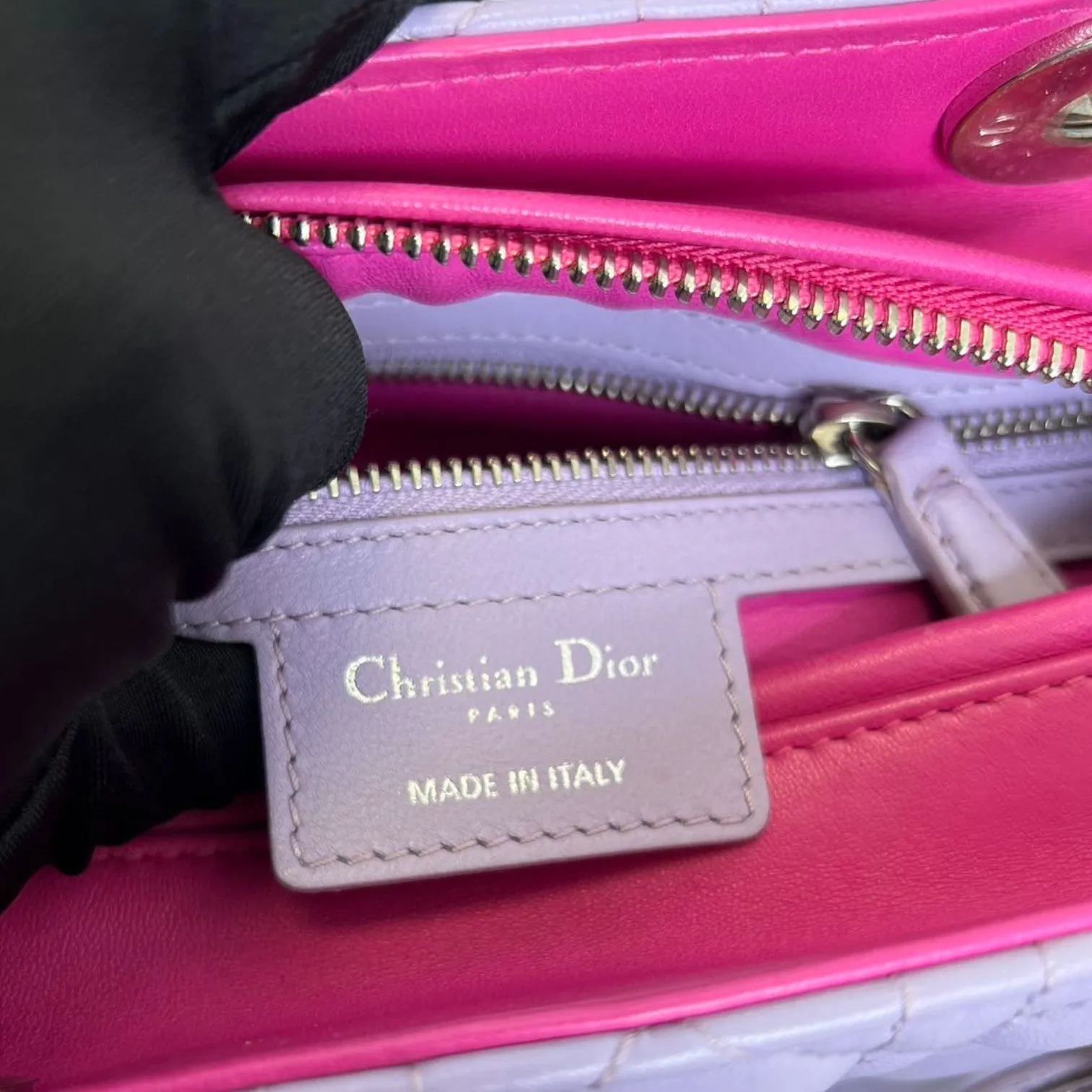 Bi-Color Lady Dior Medium Lambskin Purple Pink SHW