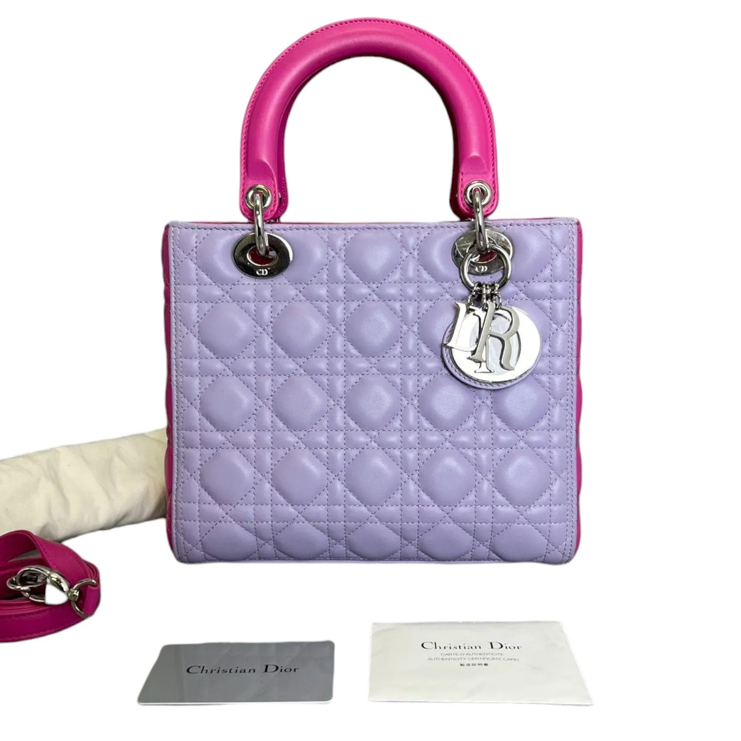 Bi-Color Lady Dior Medium Lambskin Purple Pink SHW