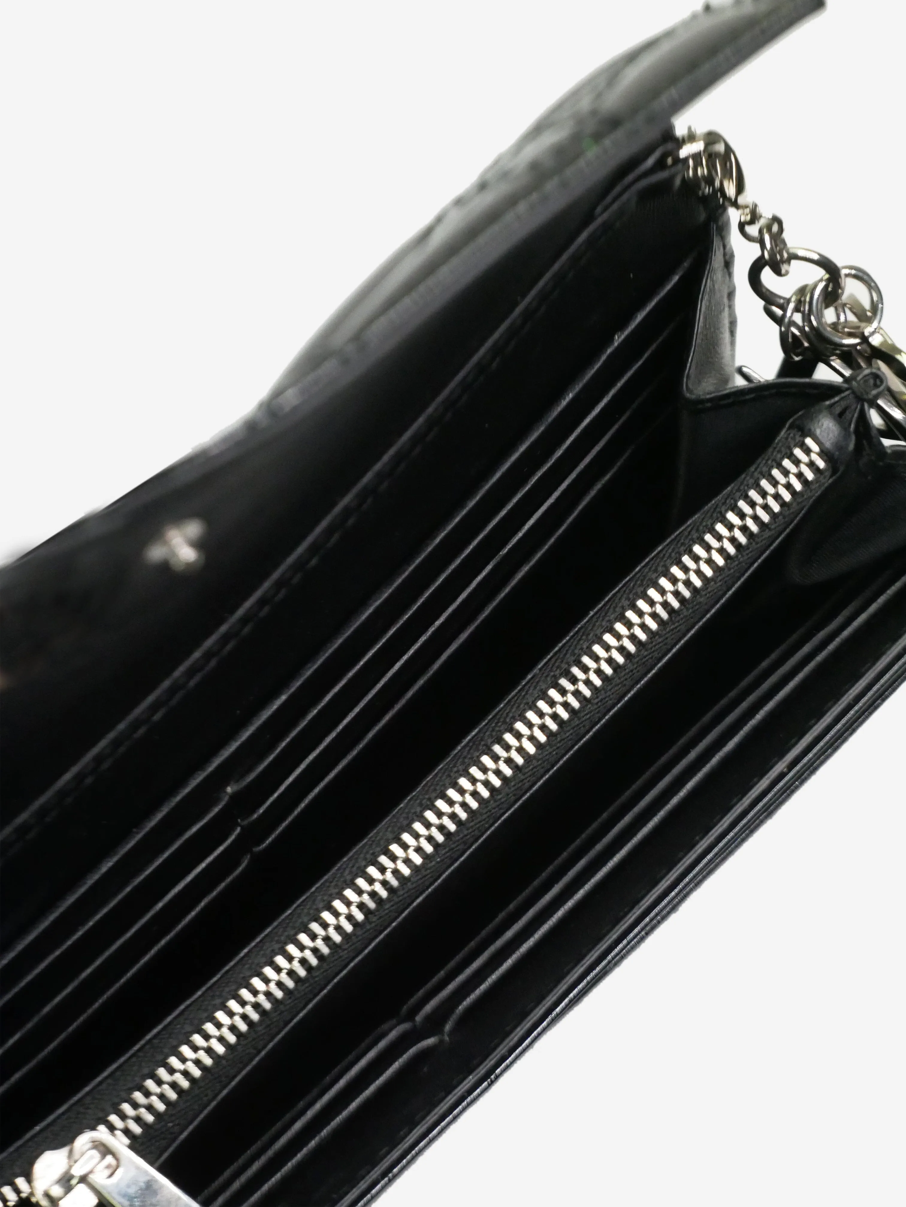 Black 2014 silver hardware patent Lady Dior Wallet On Chain