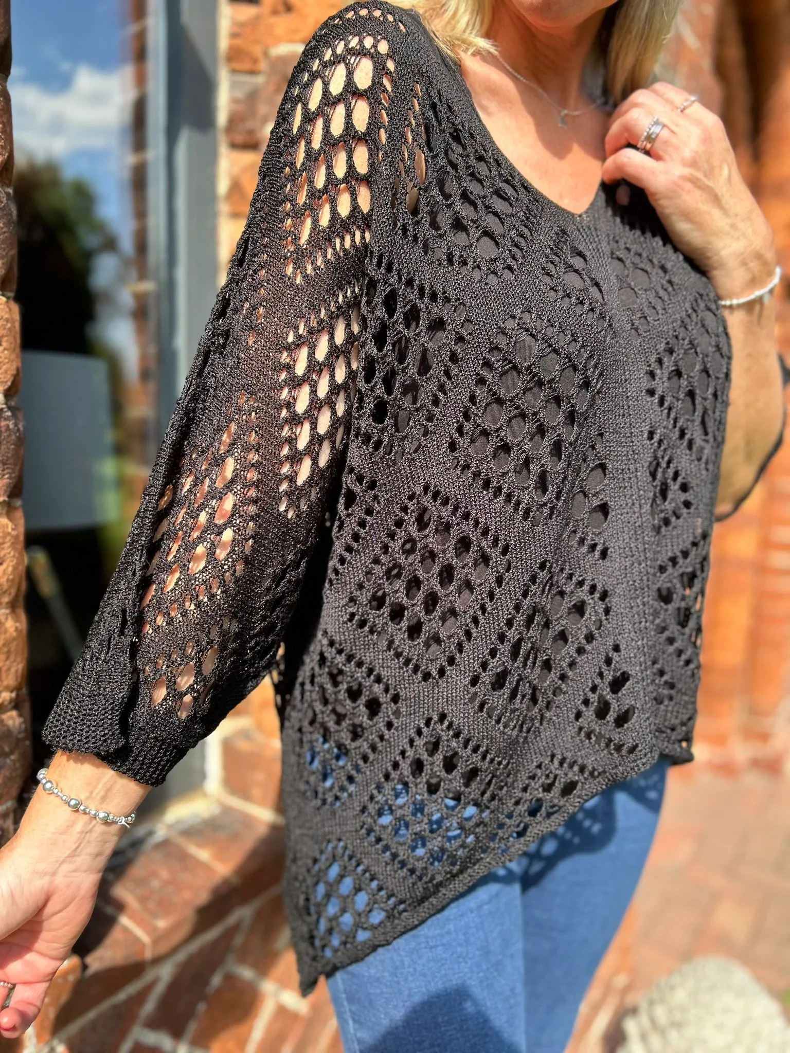Black Diamond Pattern Loose Knit Top Erin