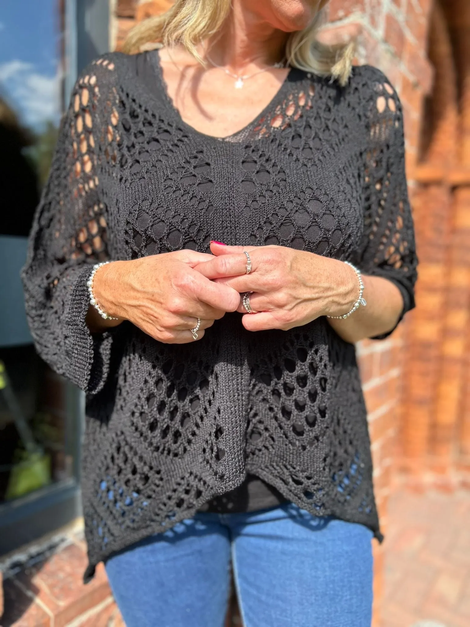Black Diamond Pattern Loose Knit Top Erin