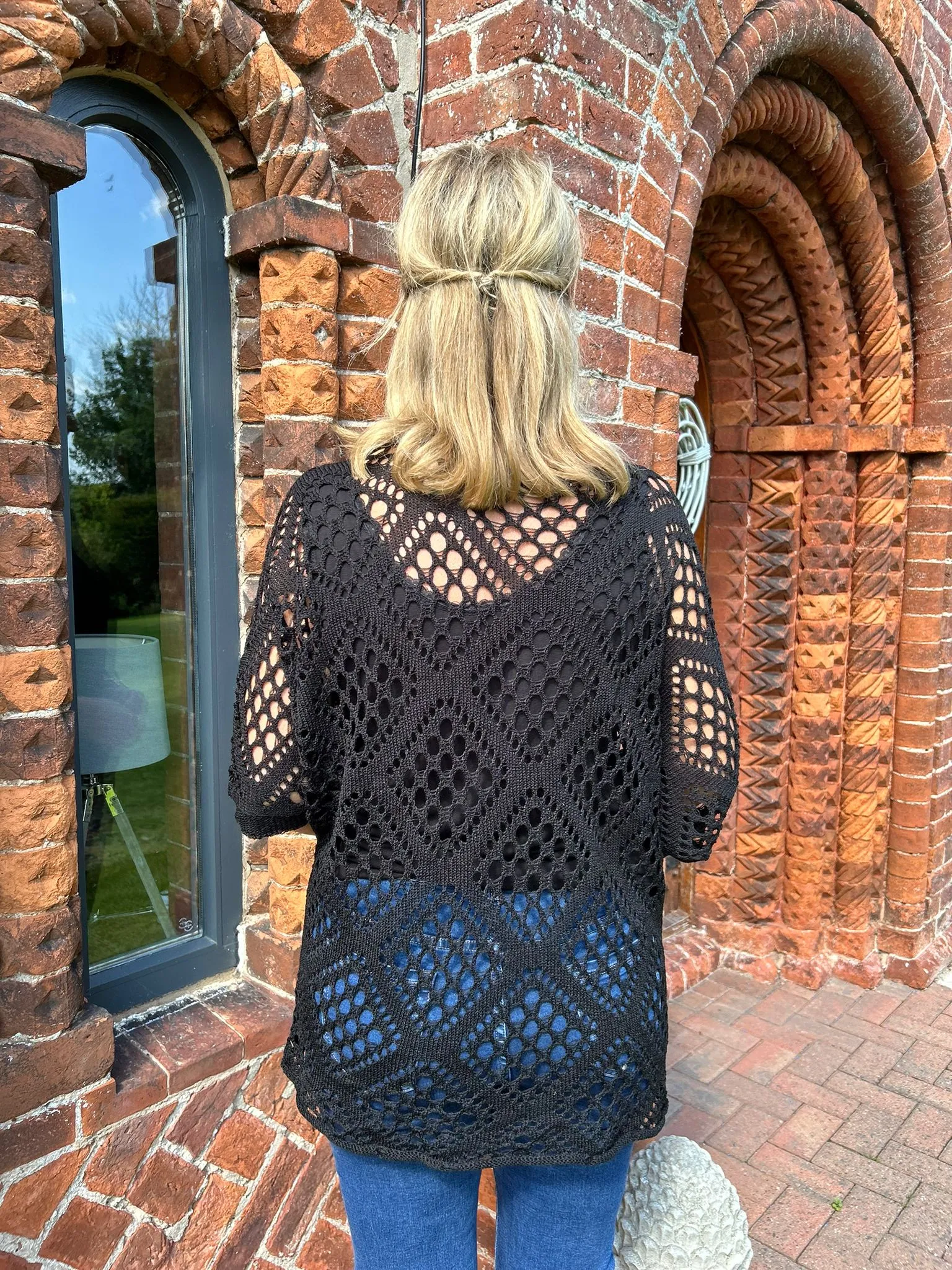 Black Diamond Pattern Loose Knit Top Erin
