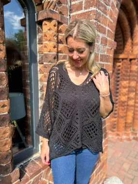 Black Diamond Pattern Loose Knit Top Erin