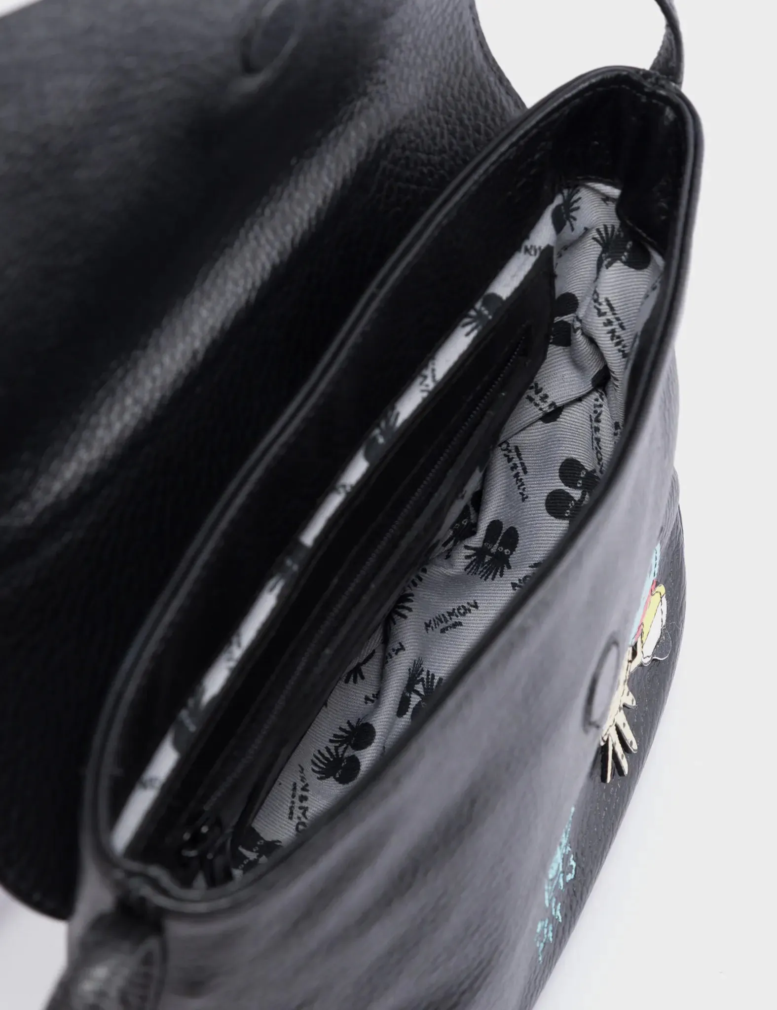 Bruno Mini Crossbody Black Leather Bag - Urban Doodles Applique