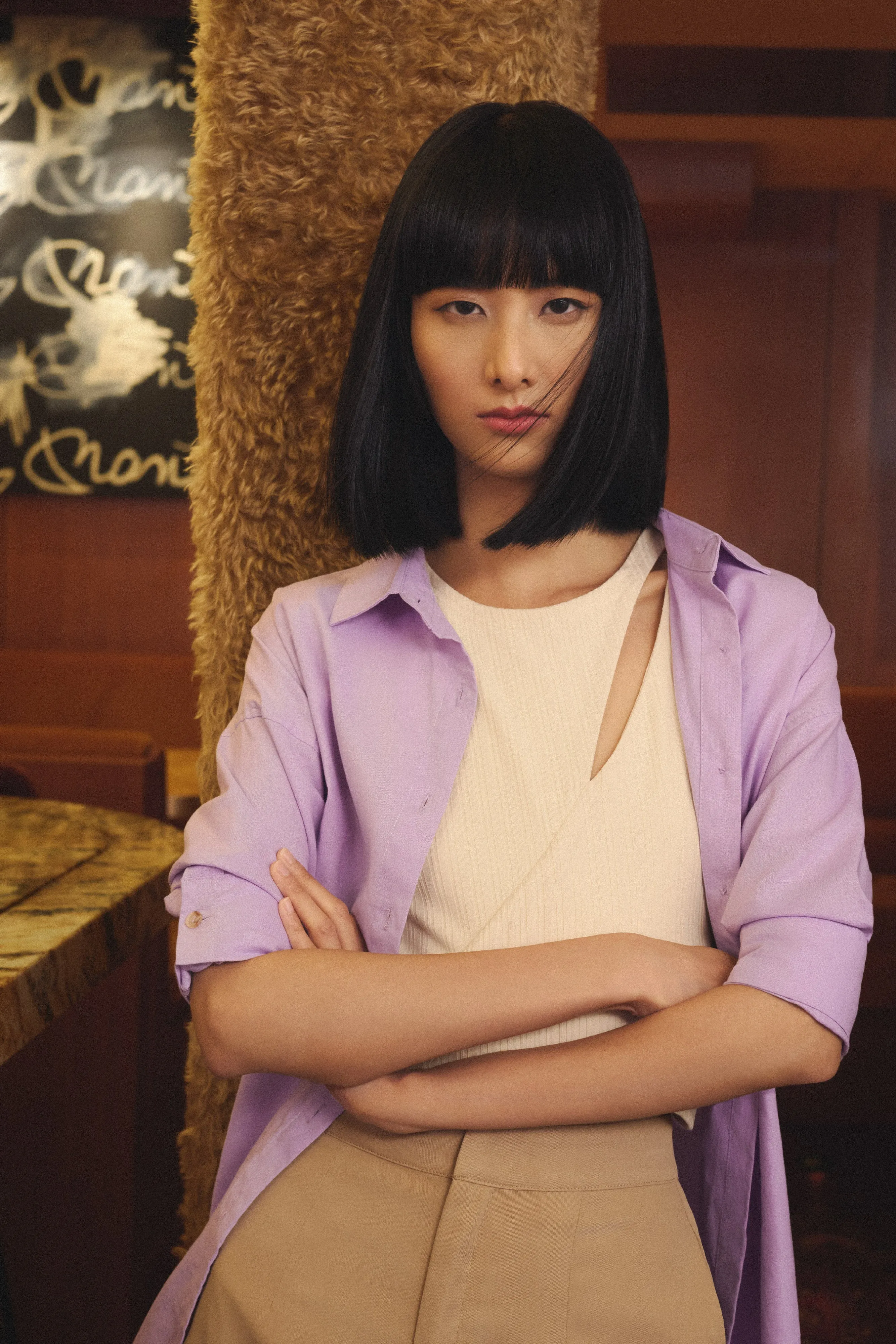 Byron Relaxed Linen Blend Shirt in Light Purple