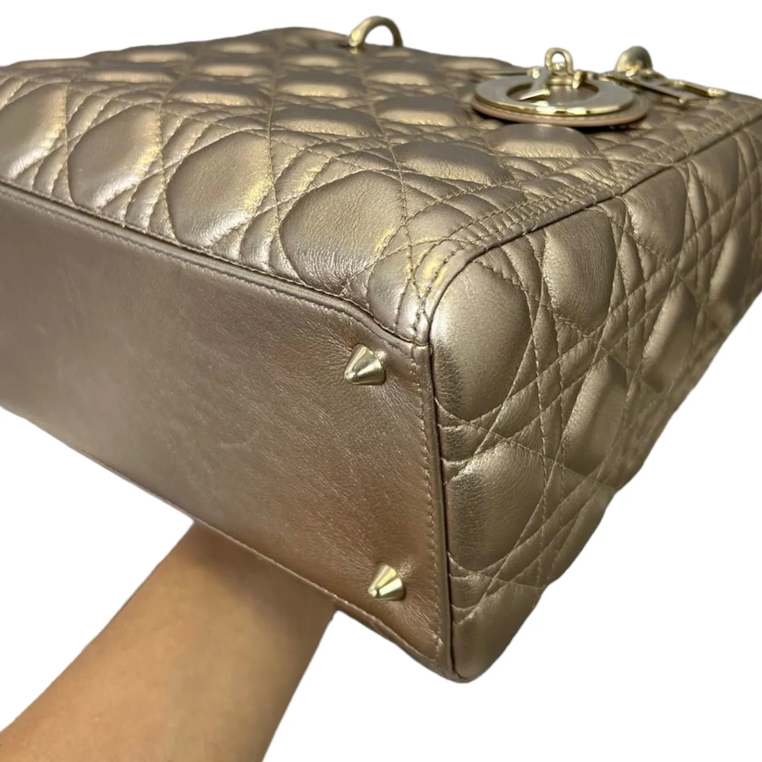Calfskin Cannage Medium Lady Dior Gold GHW