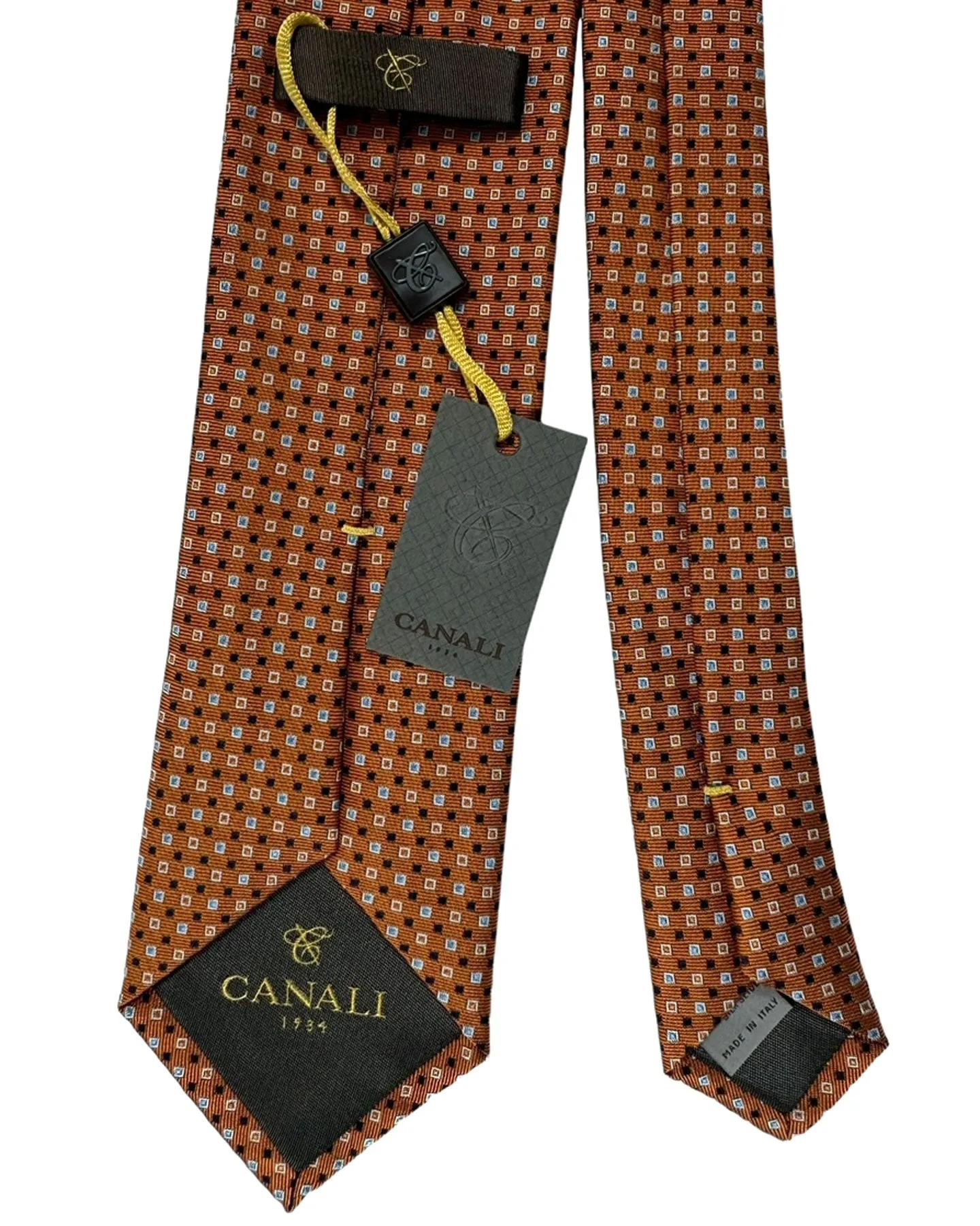 Canali Tie Rust Orange Mini Squares - Jacquard Silk