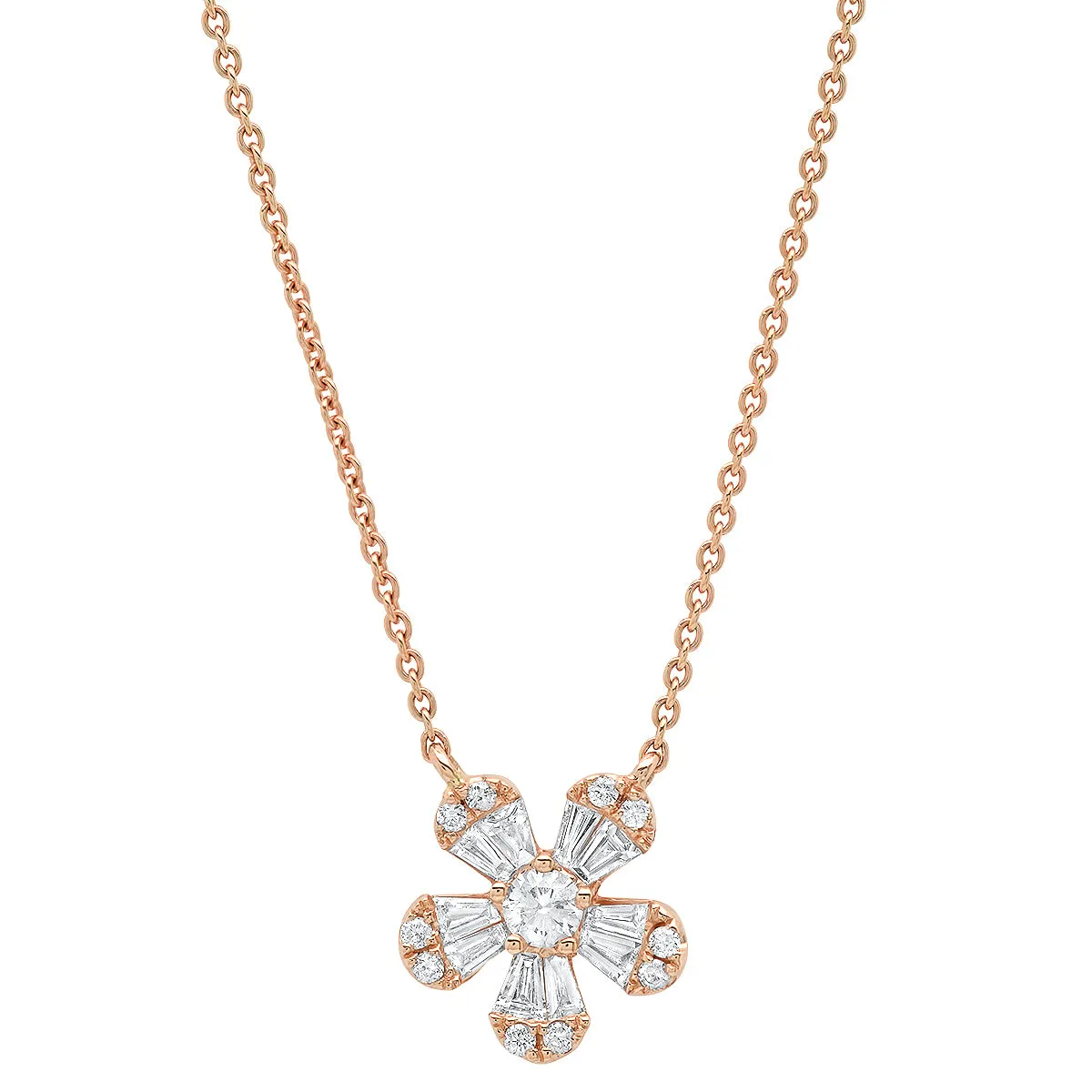 Diamond Baguette Flower Pendant Necklace