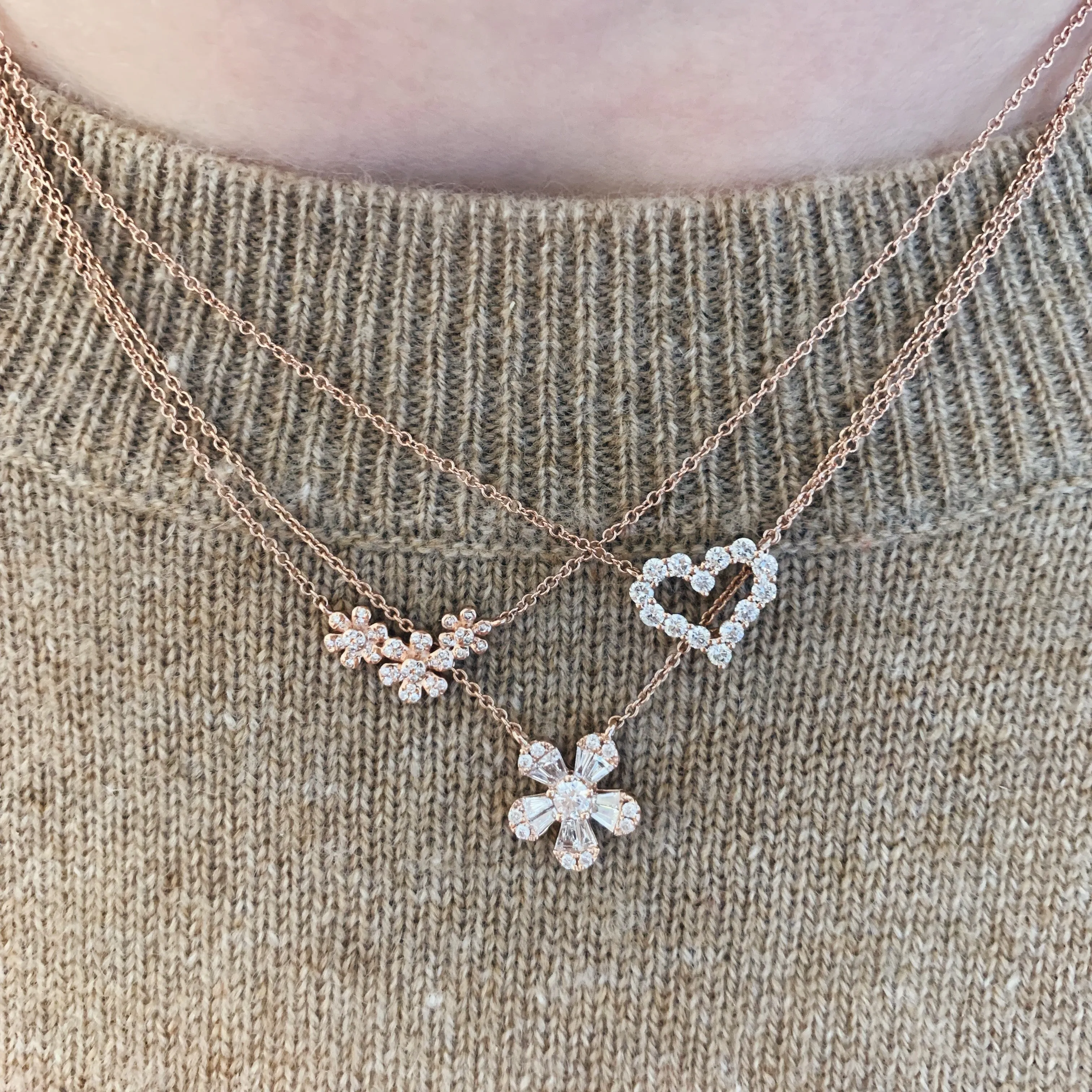 Diamond Baguette Flower Pendant Necklace