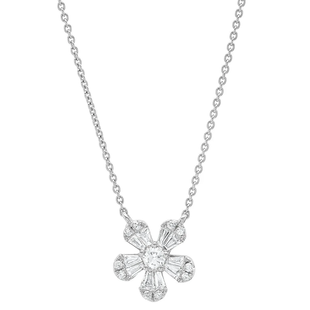 Diamond Baguette Flower Pendant Necklace