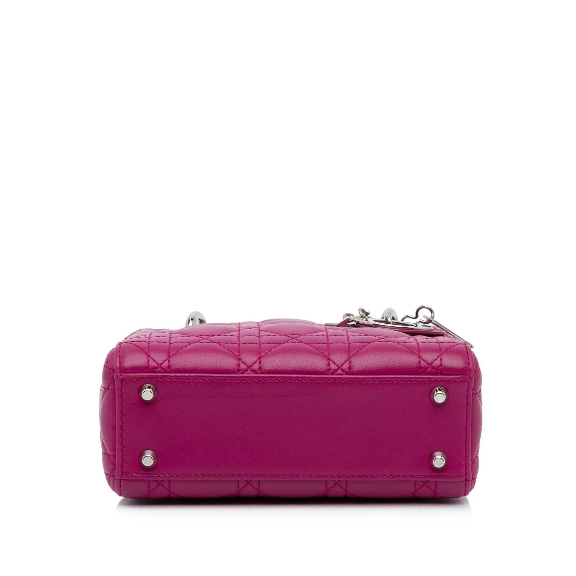 Dior Lady Dior Mini Pink Cannage Lambskin Silver
