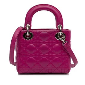 Dior Lady Dior Mini Pink Cannage Lambskin Silver