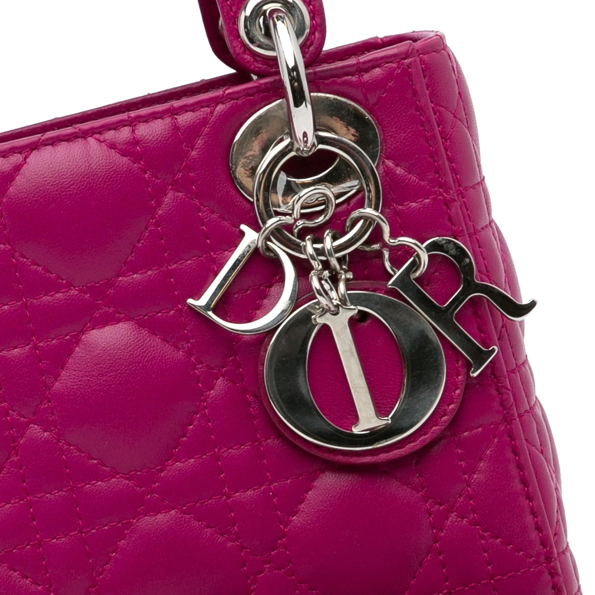 Dior Lady Dior Mini Pink Cannage Lambskin Silver