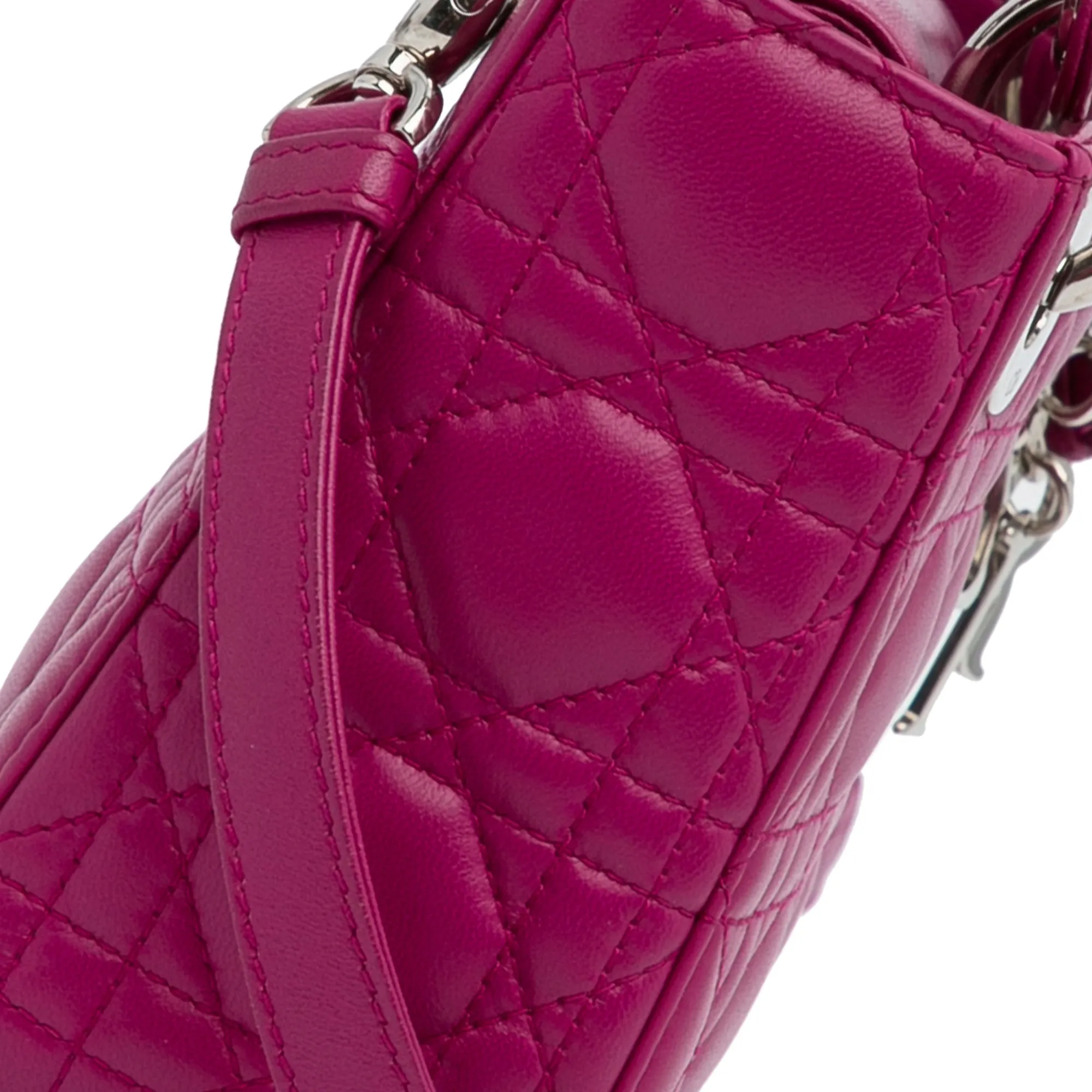 Dior Lady Dior Mini Pink Cannage Lambskin Silver