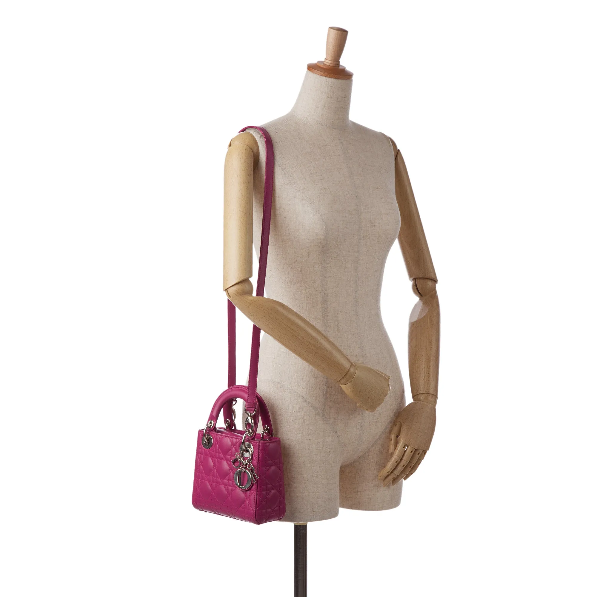 Dior Lady Dior Mini Pink Cannage Lambskin Silver