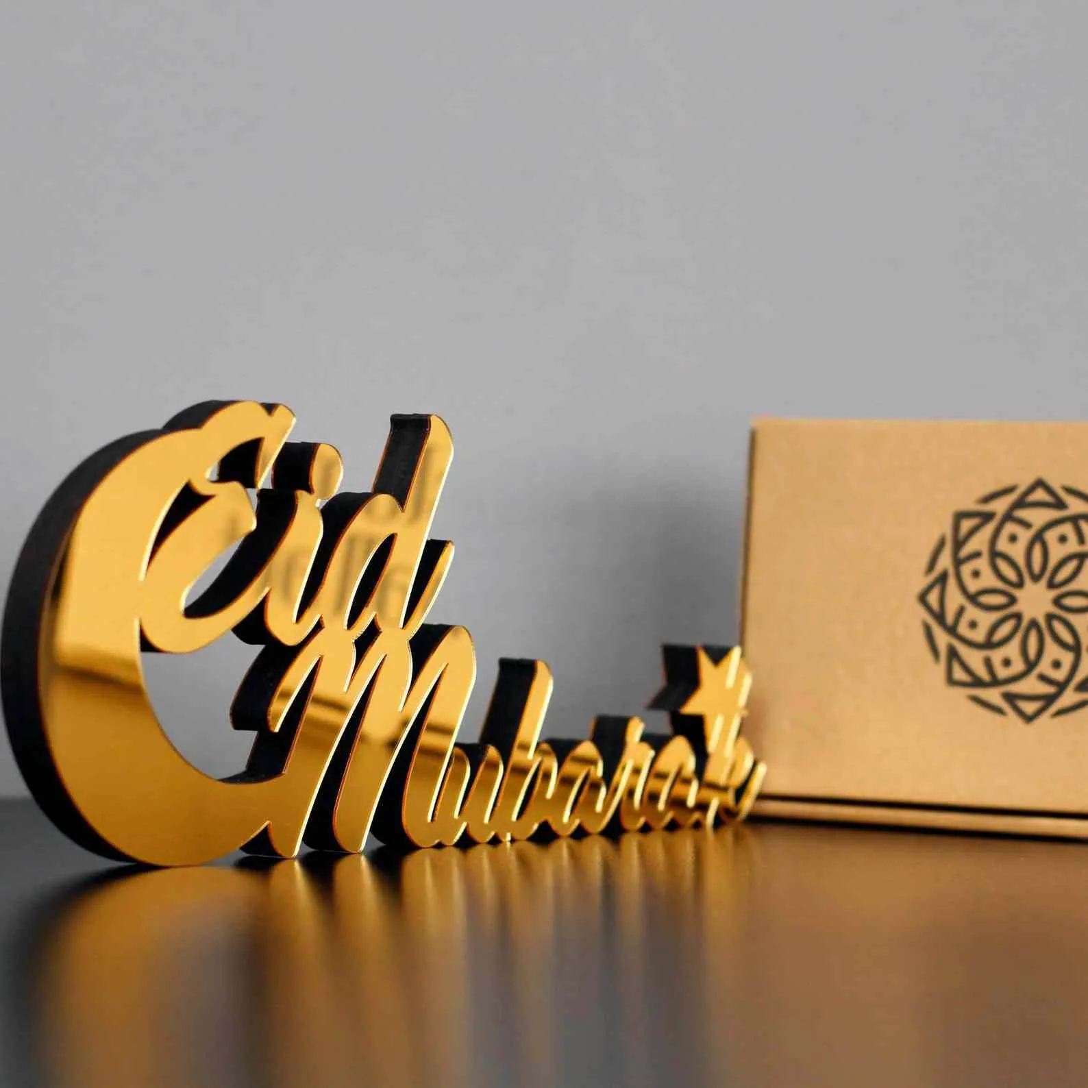 Eid Mubarak Lunate Wooden Islamic Gift Tabletop Decor
