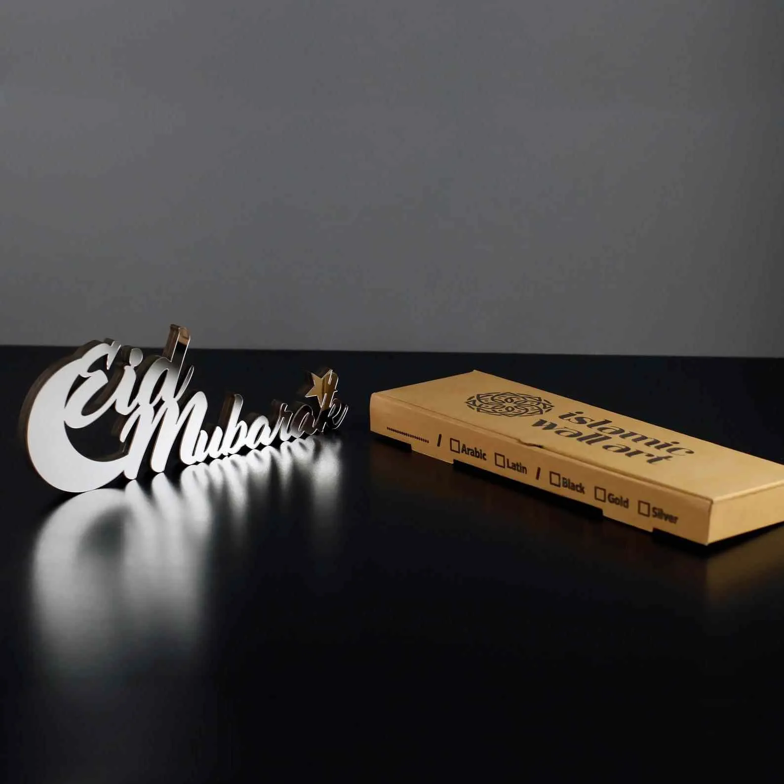 Eid Mubarak Lunate Wooden Islamic Gift Tabletop Decor