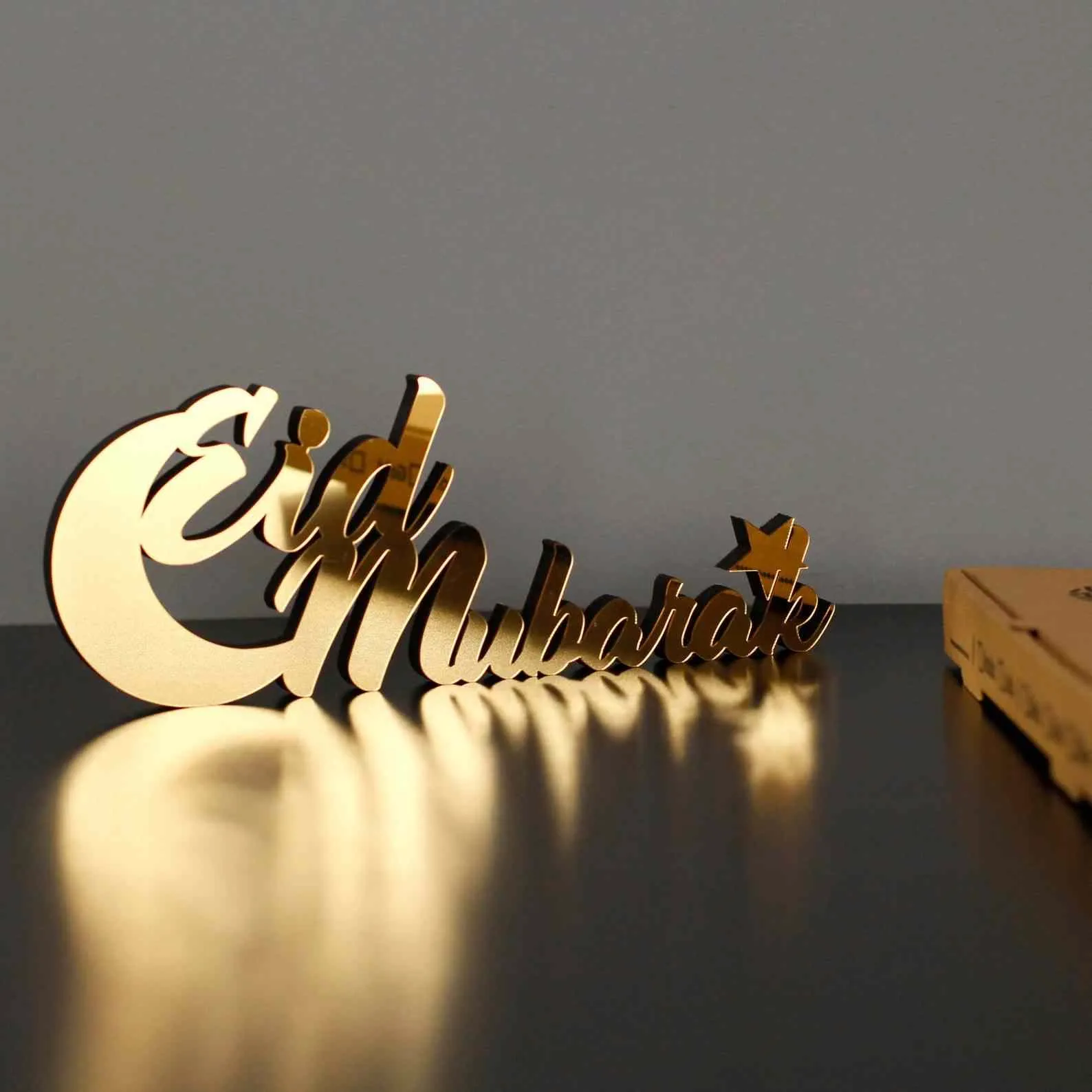 Eid Mubarak Lunate Wooden Islamic Gift Tabletop Decor