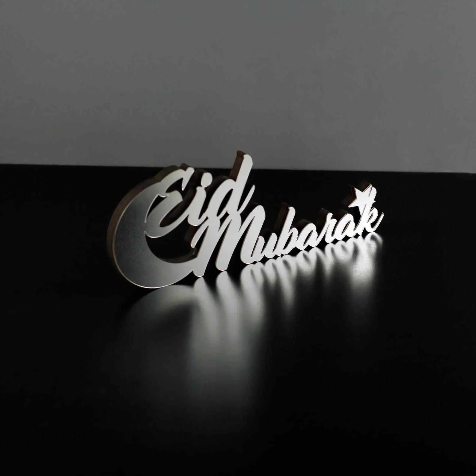 Eid Mubarak Lunate Wooden Islamic Gift Tabletop Decor