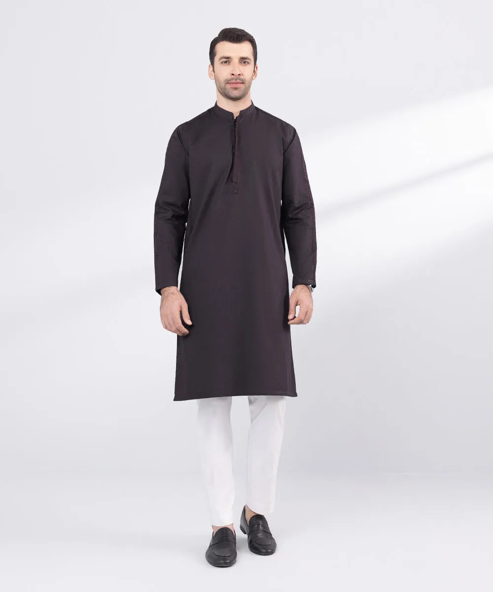 Embroidered Cotton Jacquard Kurta