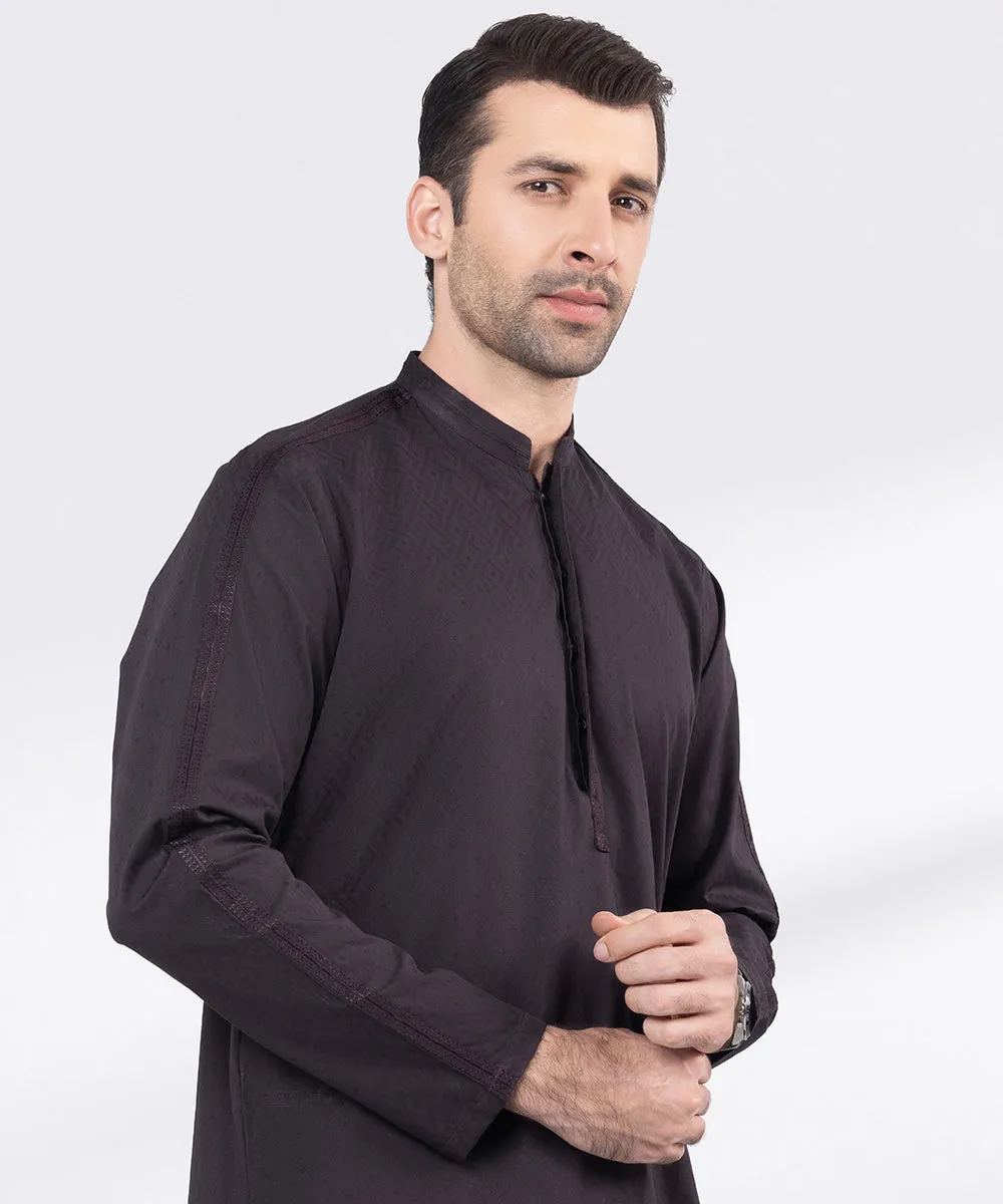 Embroidered Cotton Jacquard Kurta