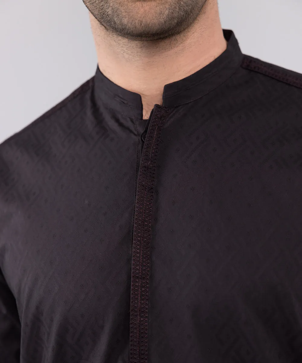 Embroidered Cotton Jacquard Kurta