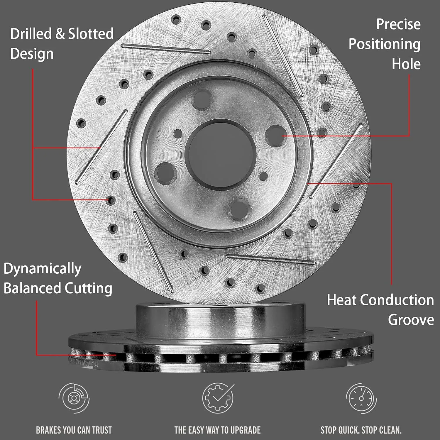 Front Brake Kit Drilled and Slotted Rotors & Ceramic Brake Pads Replacement for 1998-2002 Chevrolet Prizm; 1998-2002 Toyota Corolla